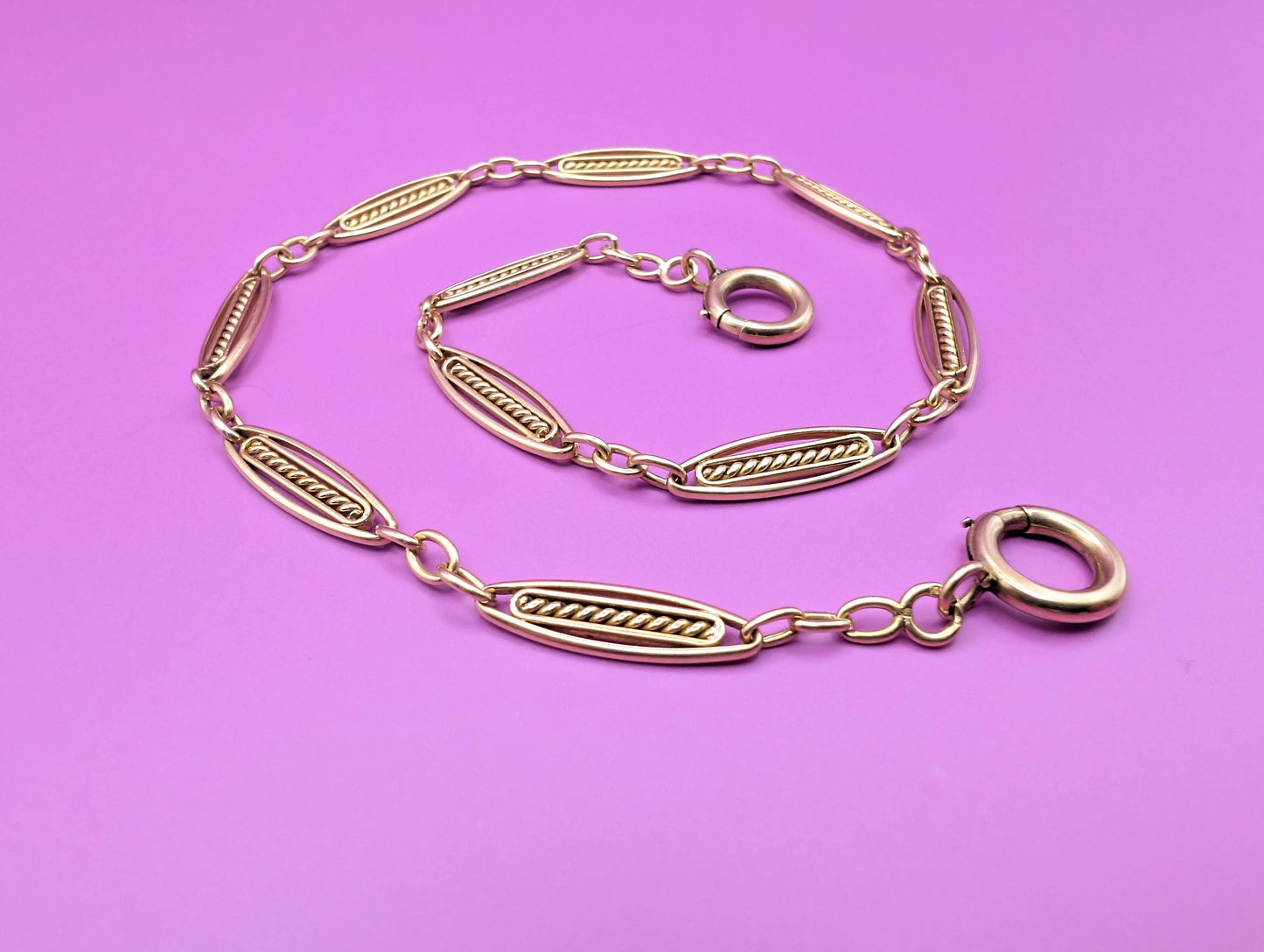 Art Deco 18K Gold Chain: Antique Watch Chain Necklace, 1920s French Jewelry