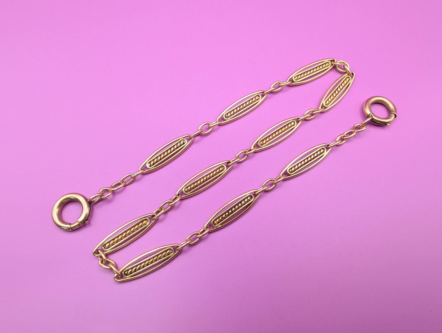 Art Deco 18K Gold Chain: Antique Watch Chain Necklace, 1920s French Jewelry