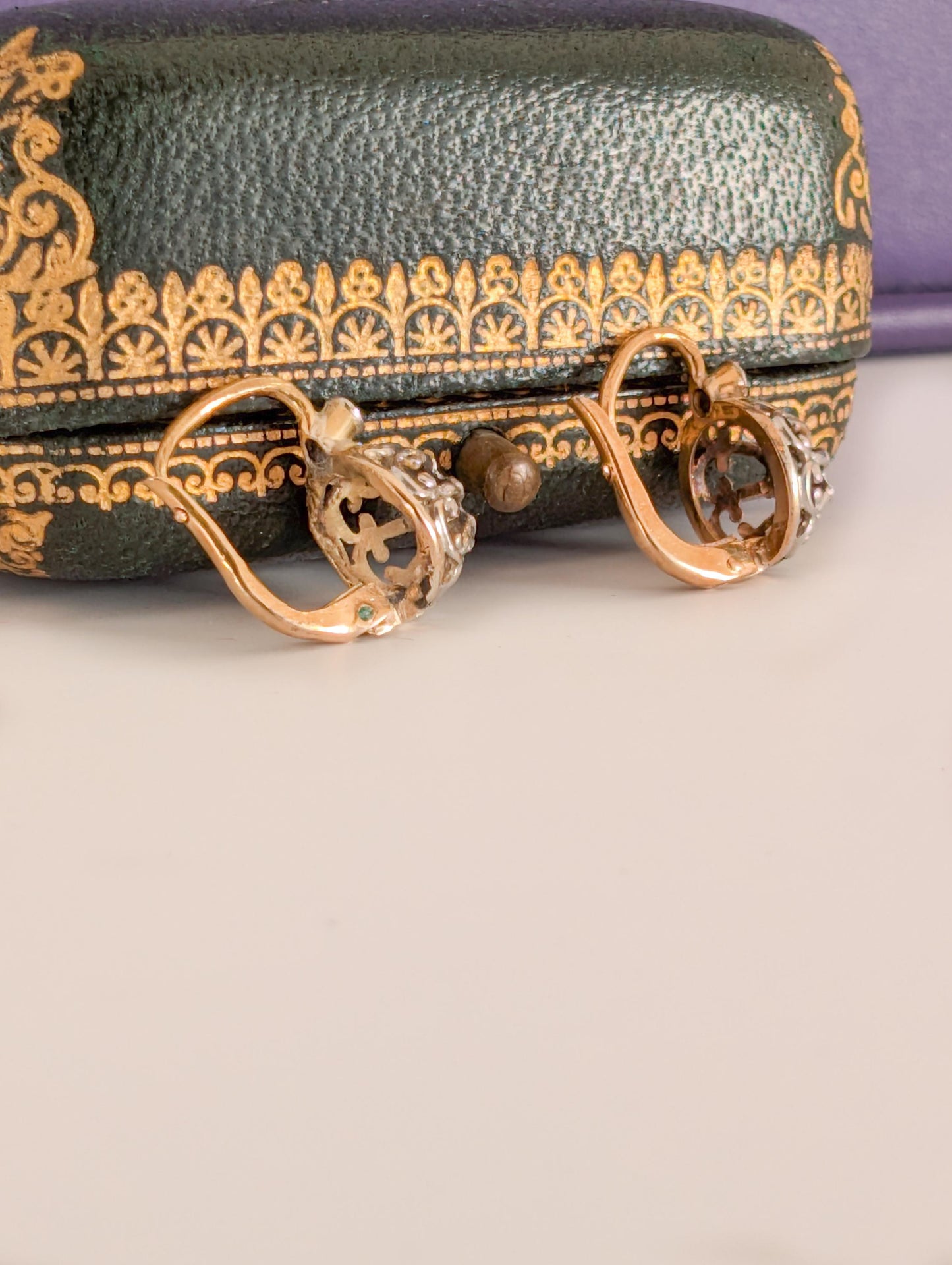 18K Gold Edwardian Diamond Earrings: Antique French Jewelry c.1900