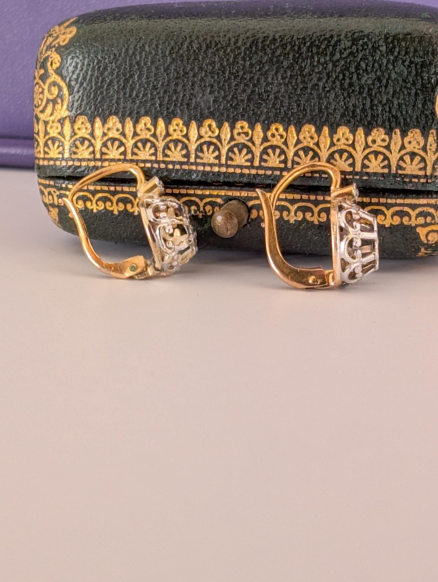 18K Gold Edwardian Diamond Earrings: Antique French Jewelry c.1900