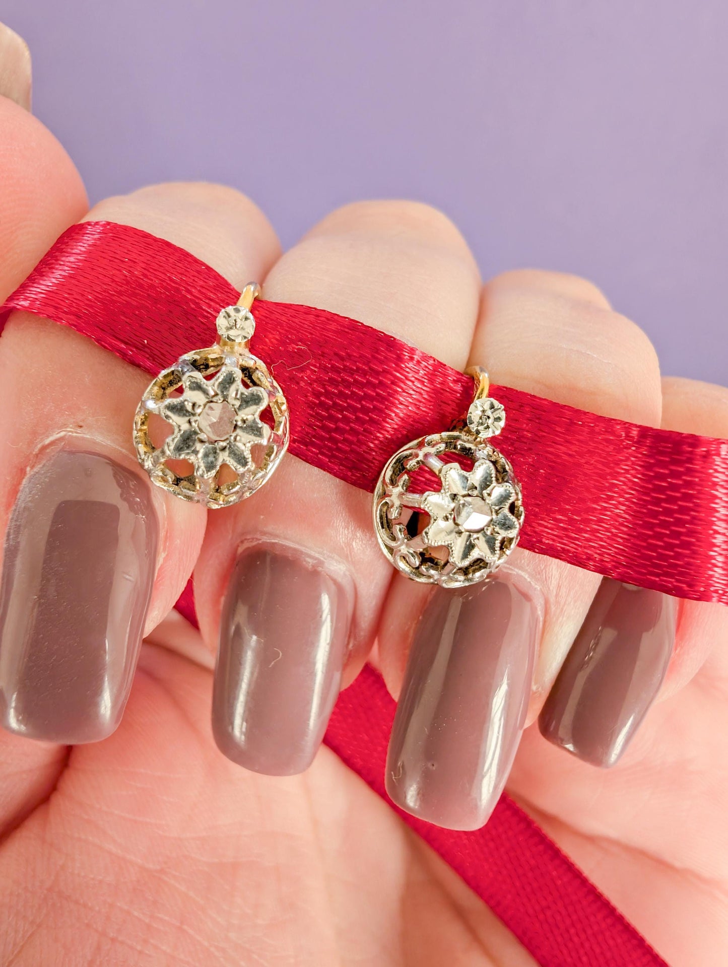 18K Gold Edwardian Diamond Earrings: Antique French Jewelry c.1900