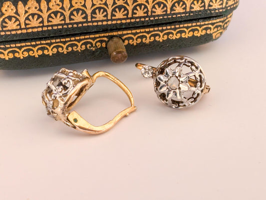 18K Gold Edwardian Diamond Earrings: Antique French Jewelry c.1900