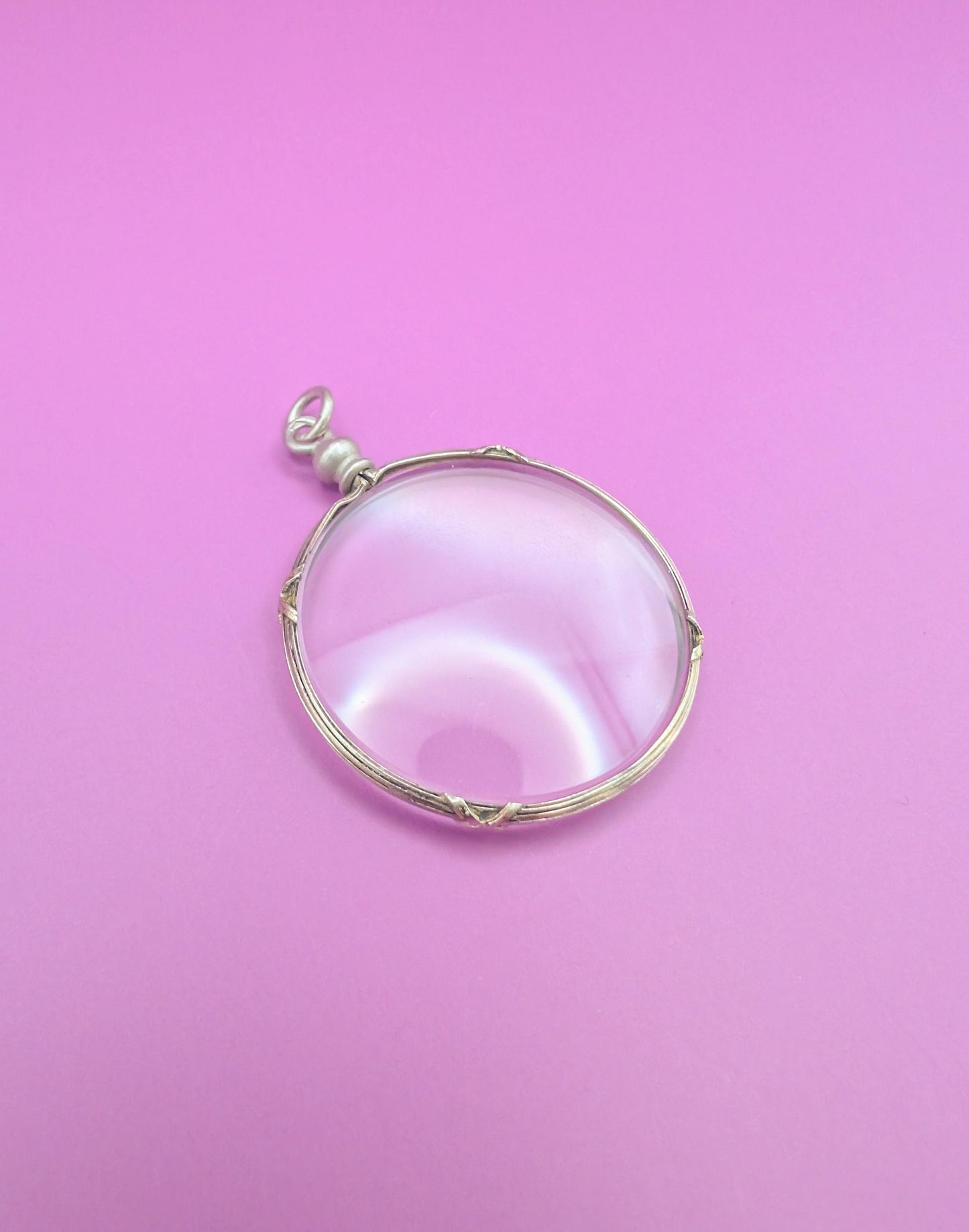 Antique Edwardian Glass Shaker Locket: Engraved Silver Frame Pendant