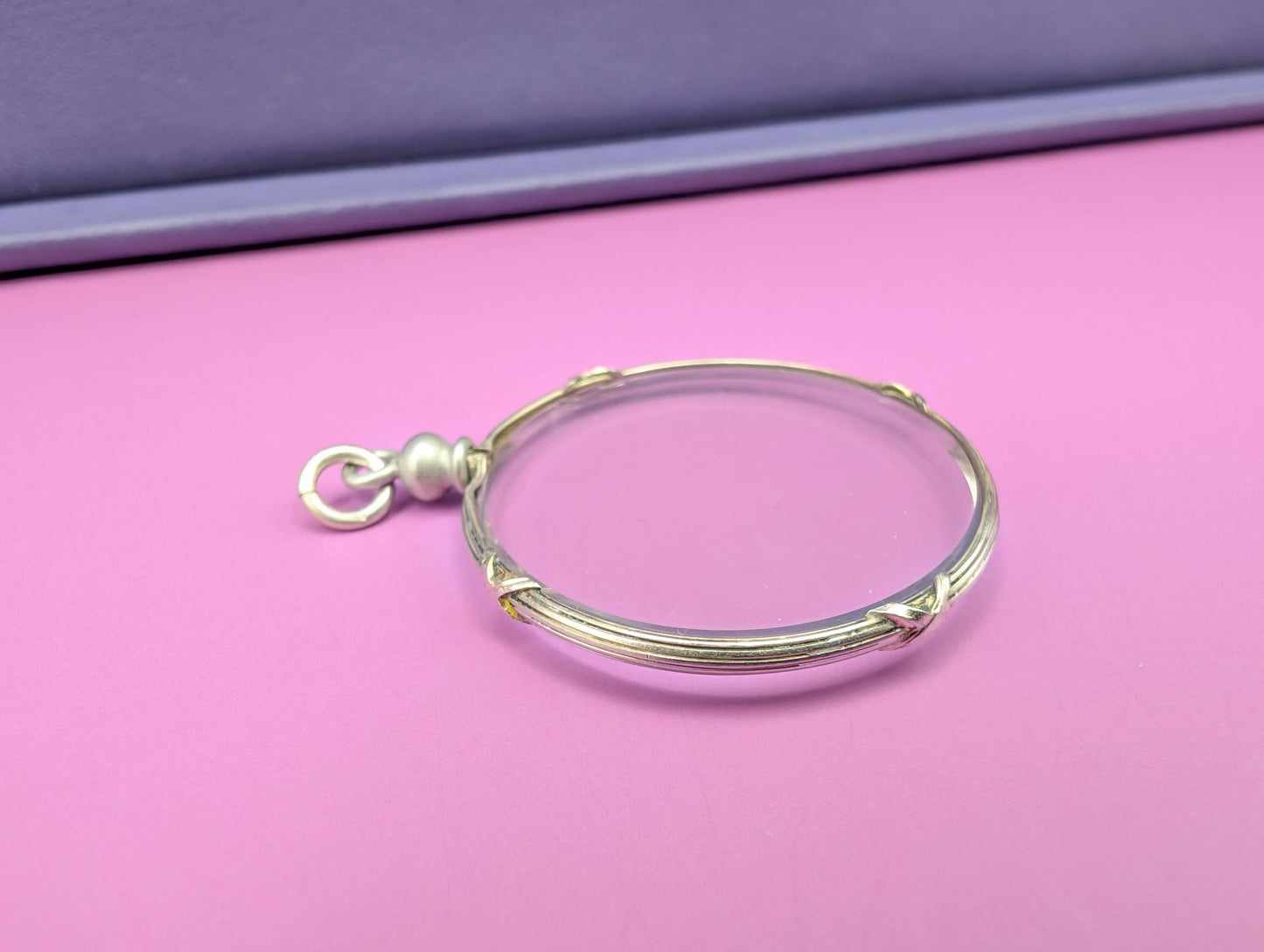 Antique Edwardian Glass Shaker Locket: Engraved Silver Frame Pendant