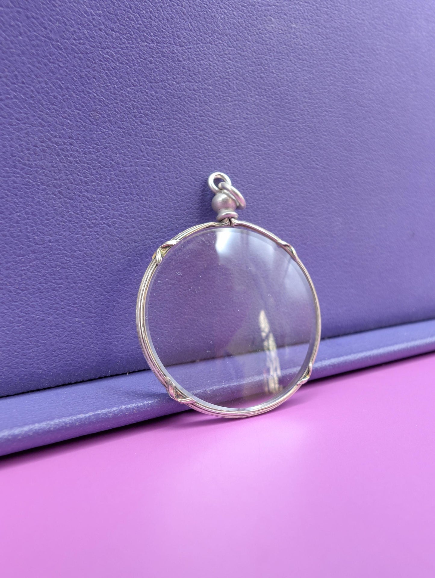Antique Edwardian Glass Shaker Locket: Engraved Silver Frame Pendant