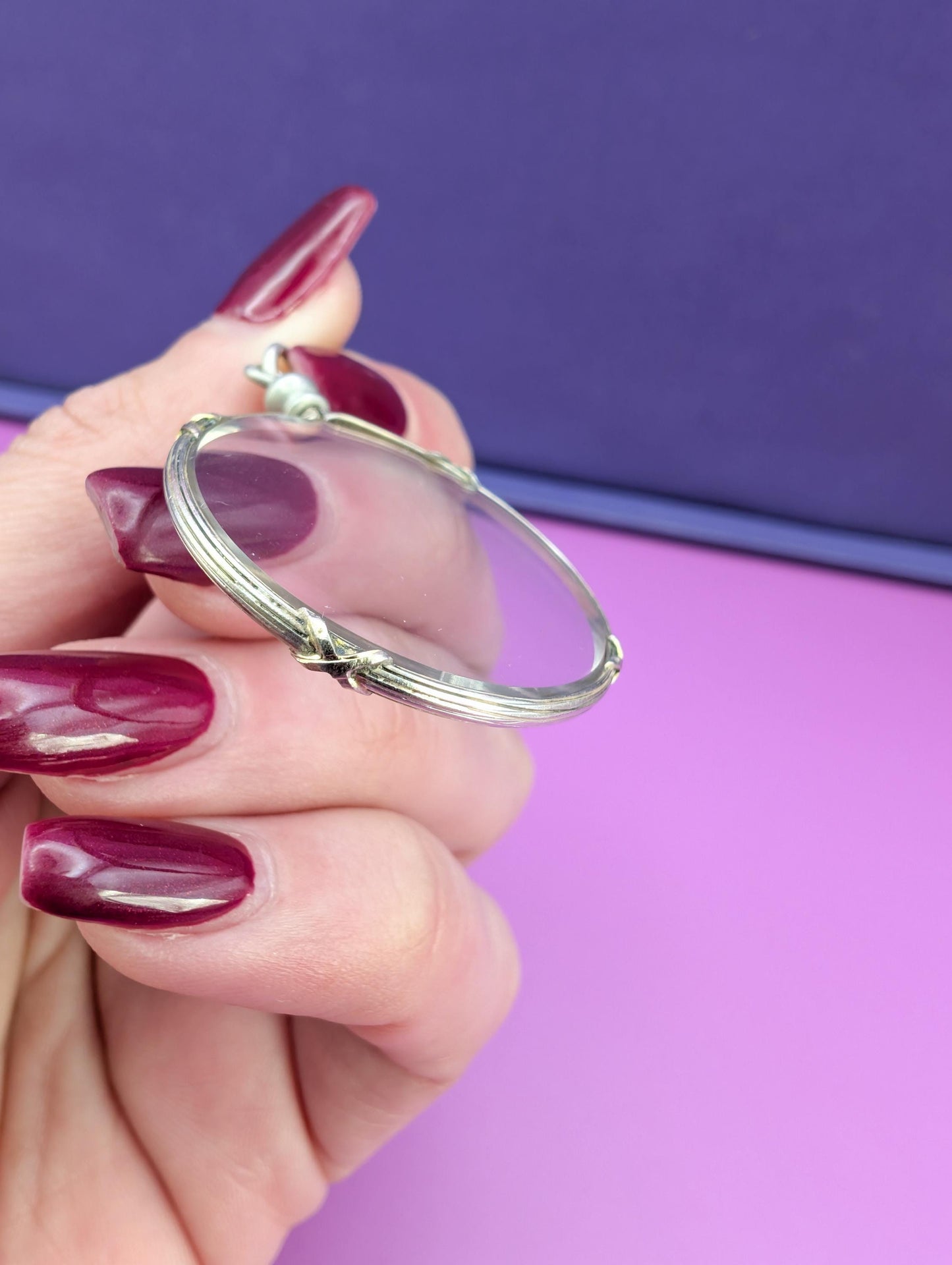 Antique Edwardian Glass Shaker Locket: Engraved Silver Frame Pendant