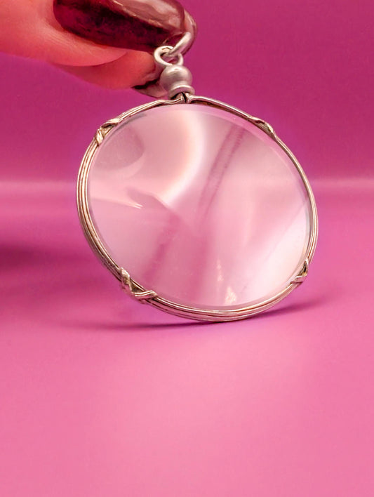 Antique Edwardian Glass Shaker Locket: Engraved Silver Frame Pendant