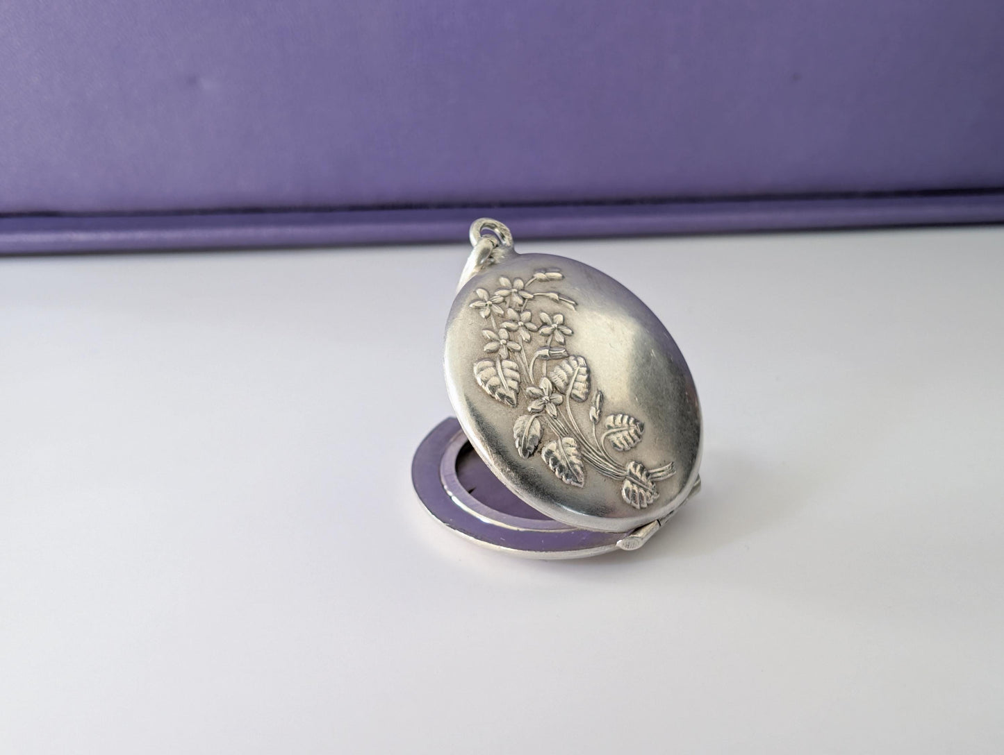 Art Nouveau Silver Locket: Repousse Floral Photo Pendant