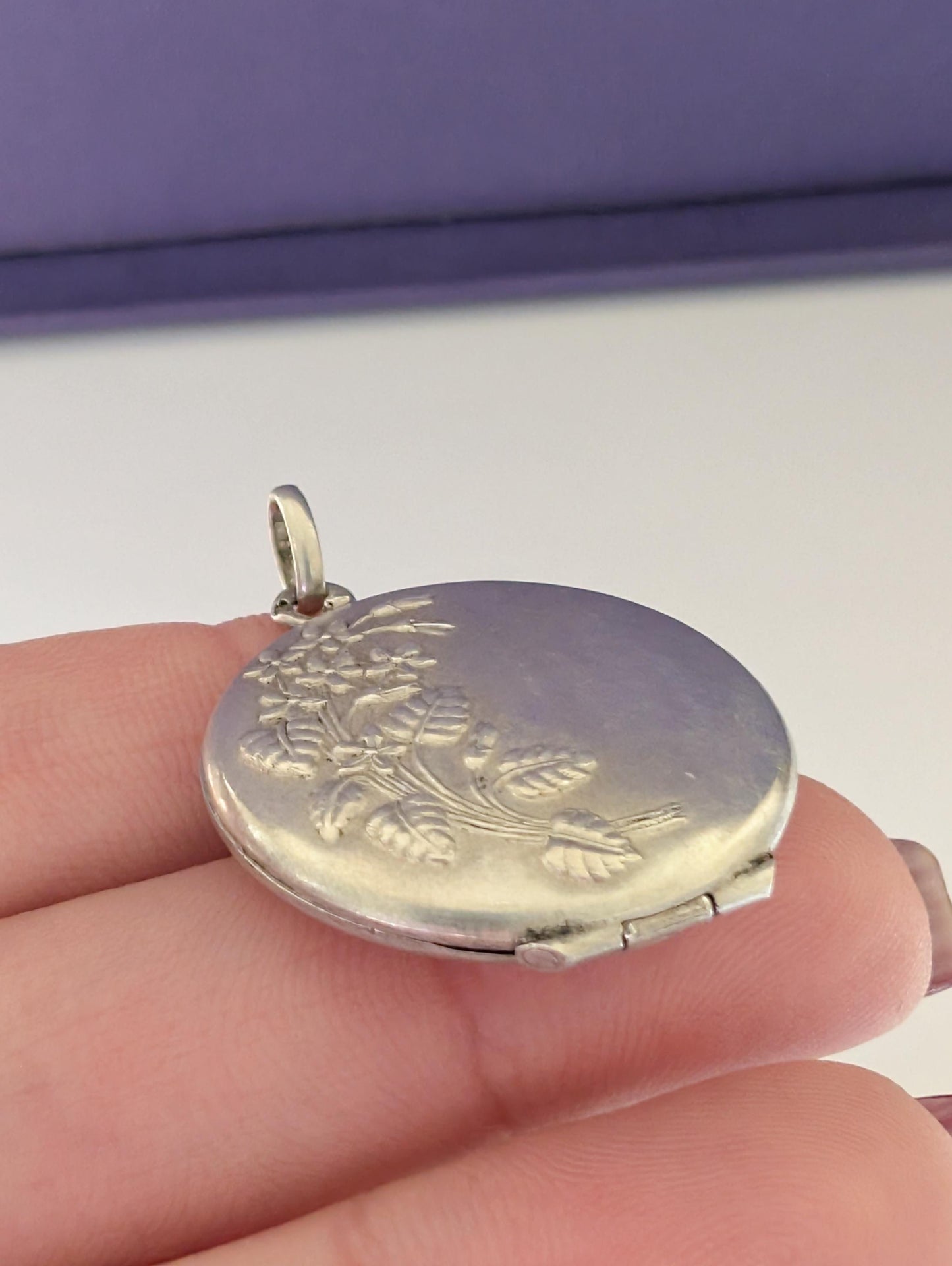 Art Nouveau Silver Locket: Repousse Floral Photo Pendant