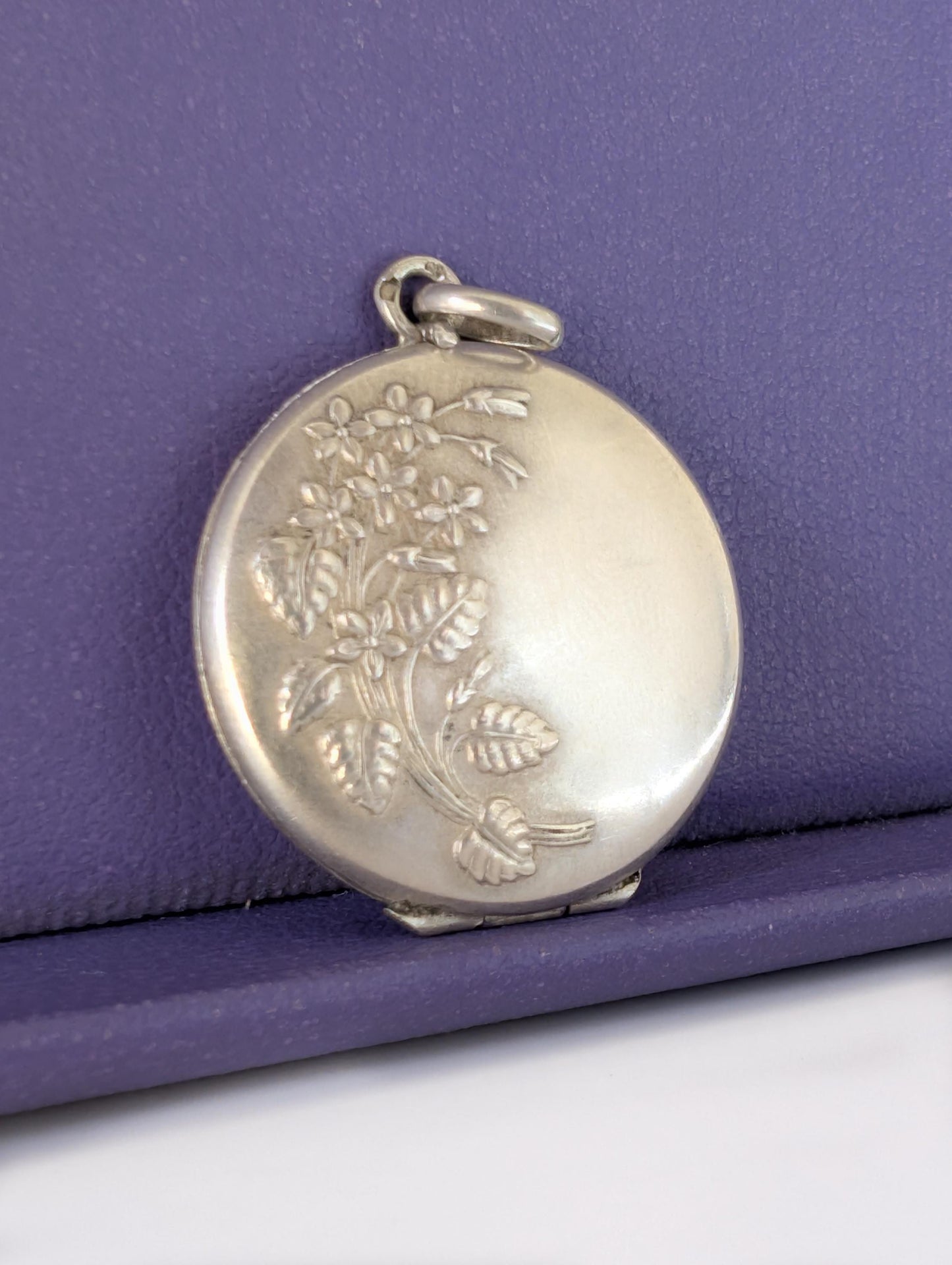Art Nouveau Silver Locket: Repousse Floral Photo Pendant