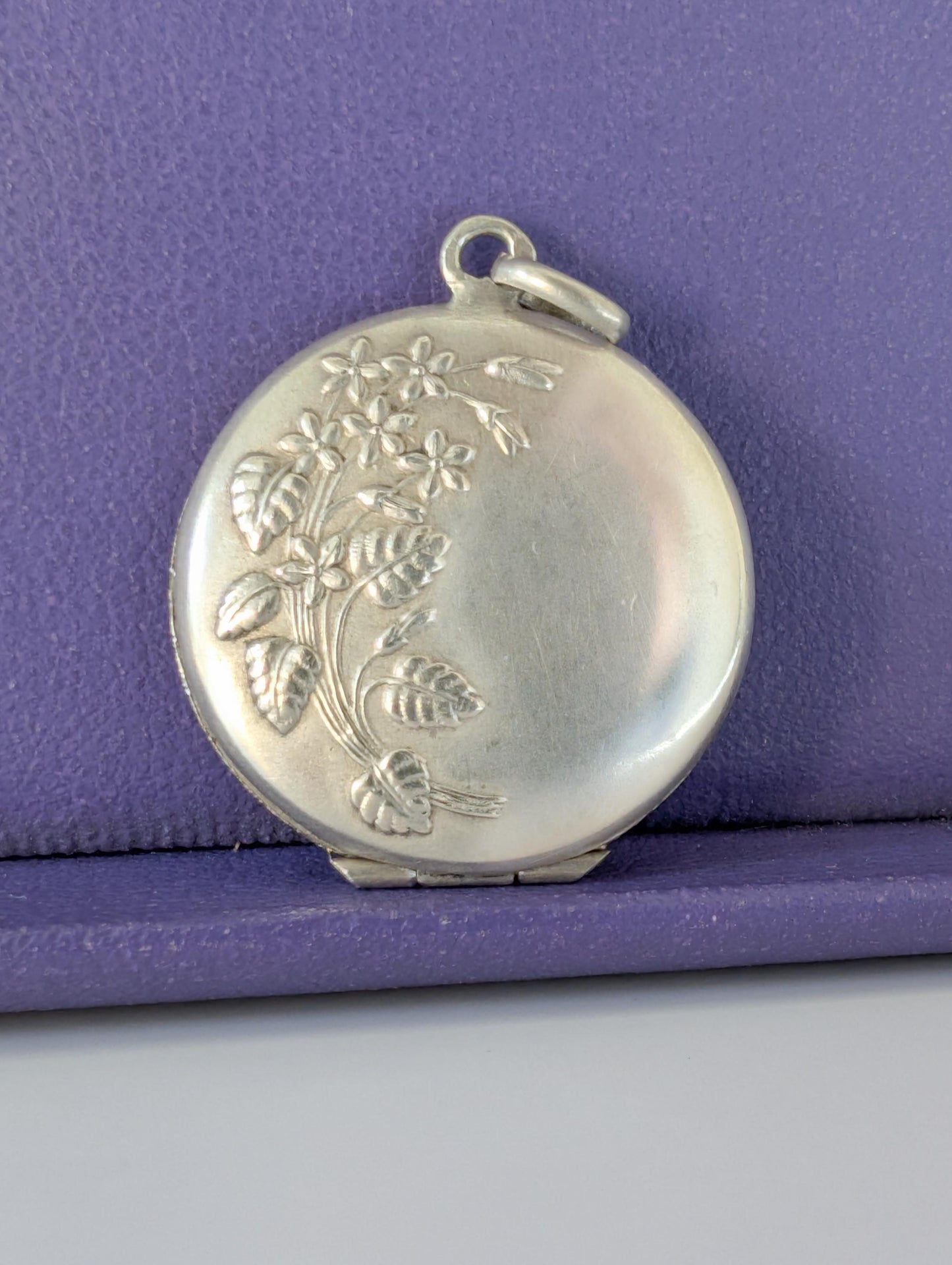 Art Nouveau Silver Locket: Repousse Floral Photo Pendant