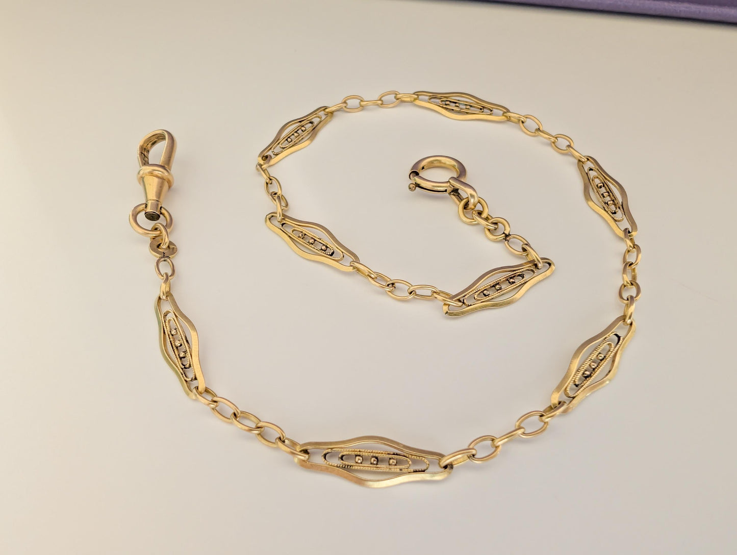 Antique Gold Filled Filigree Watch Chain - Edwardian Bracelet