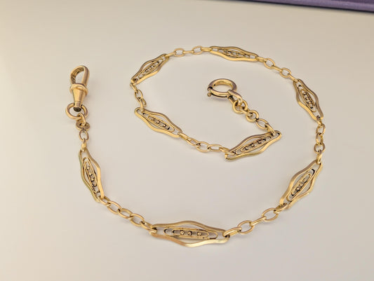Antique Gold Filled Filigree Watch Chain - Edwardian Bracelet