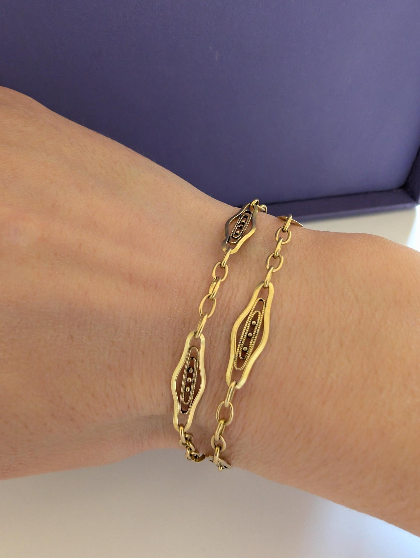 Antique Gold Filled Filigree Watch Chain - Edwardian Bracelet
