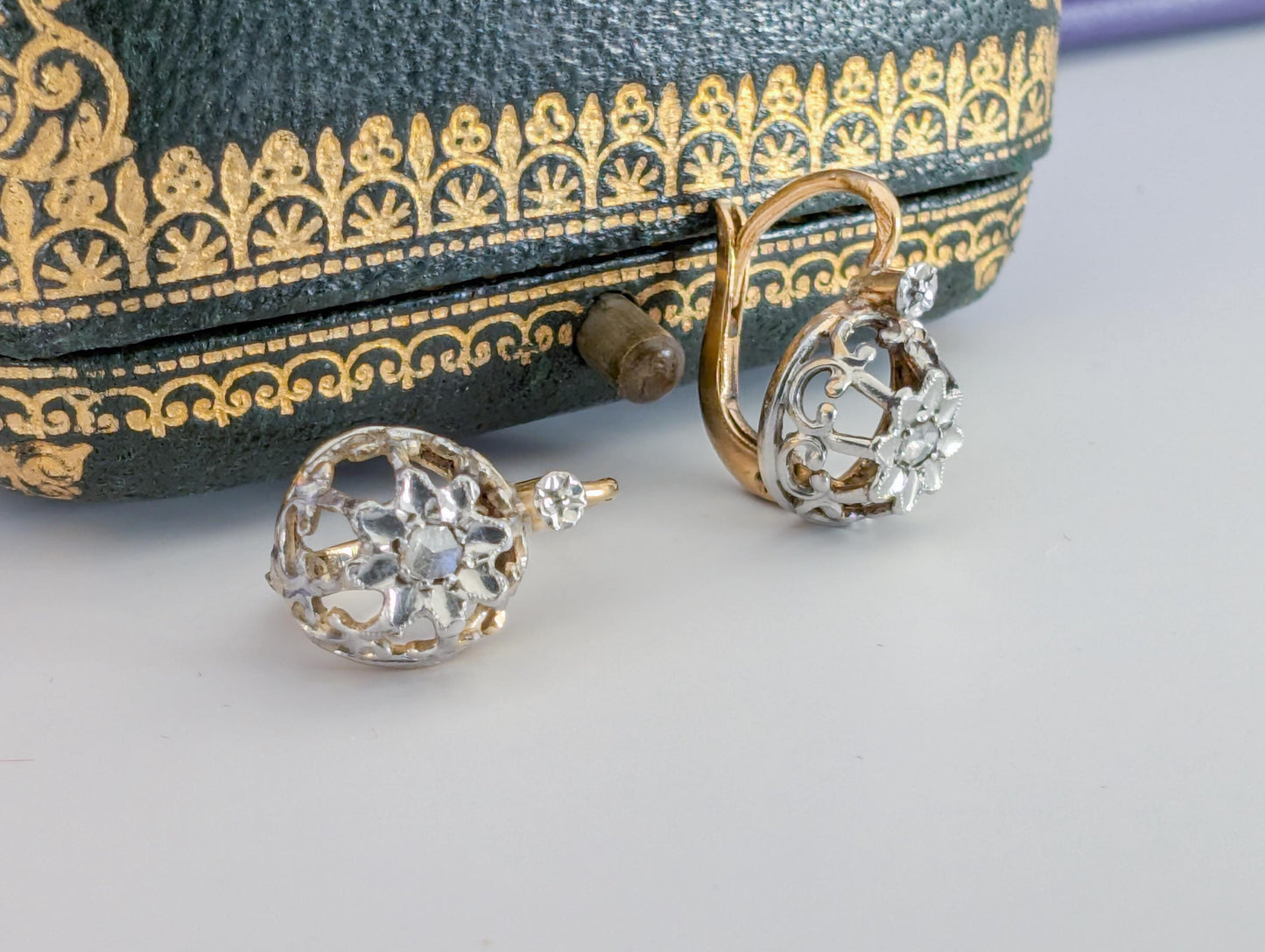 18K Gold Edwardian Diamond Earrings: Antique French Jewelry c.1900