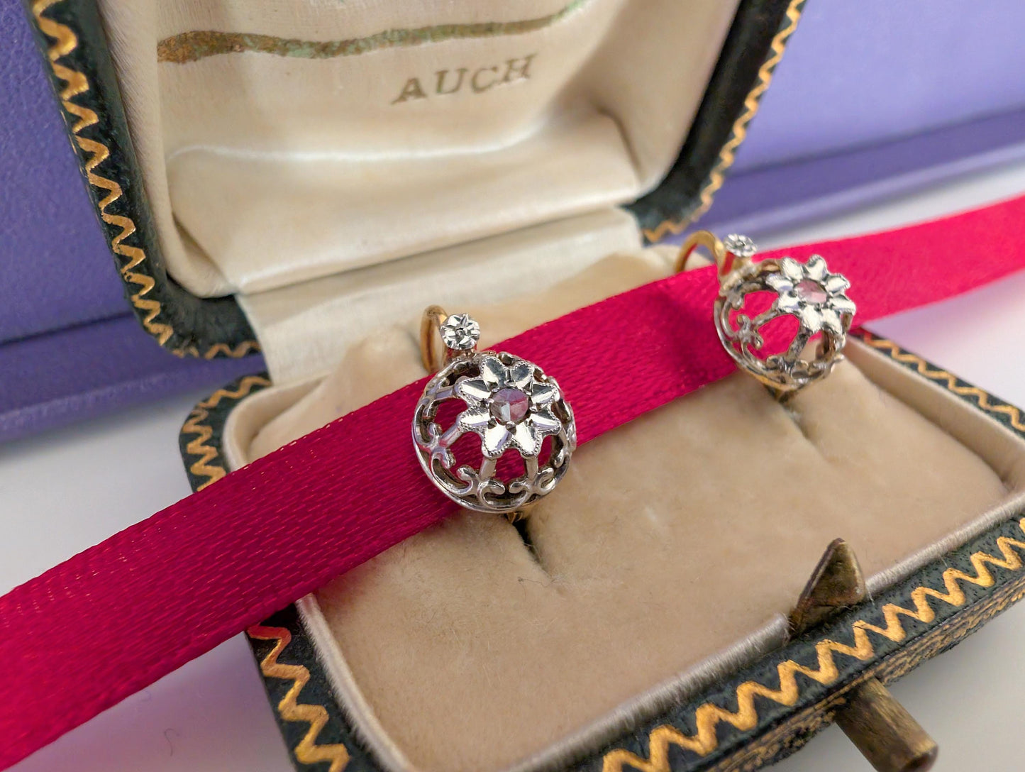 18K Gold Edwardian Diamond Earrings: Antique French Jewelry c.1900