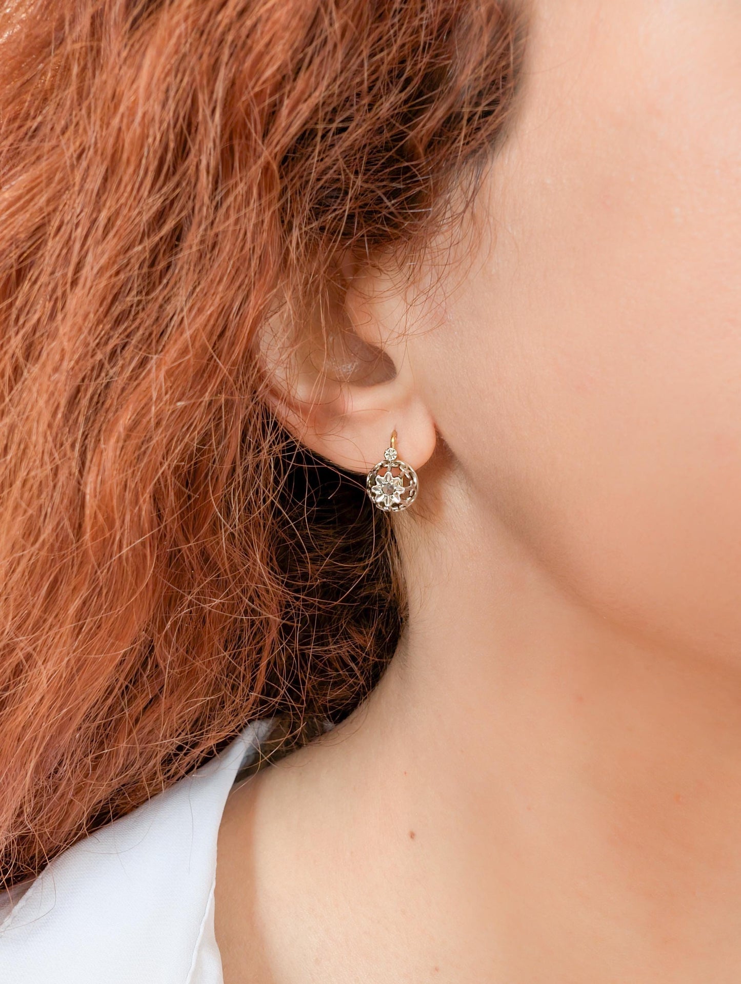 18K Gold Edwardian Diamond Earrings: Antique French Jewelry c.1900