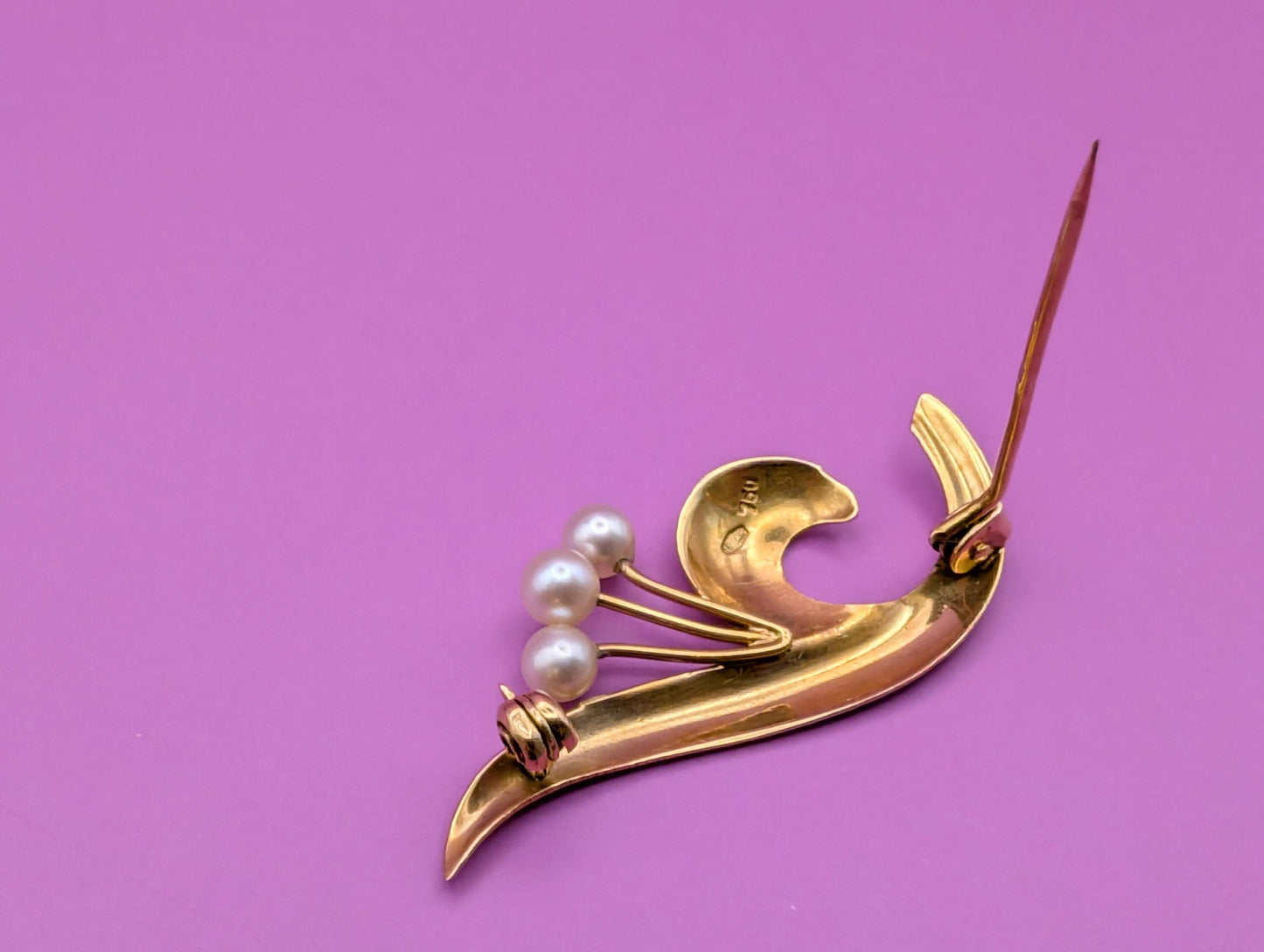 Vintage 18K Gold Brooch with Natural Pearls - Italian Design