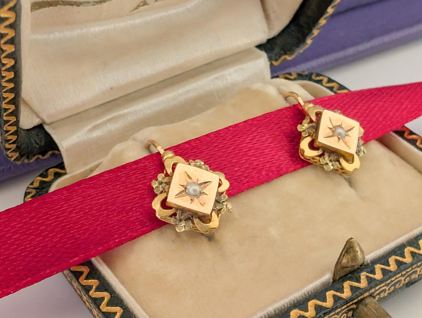 18K Gold Victorian Pearl Earrings: Antique Napoleon III Dormeuses