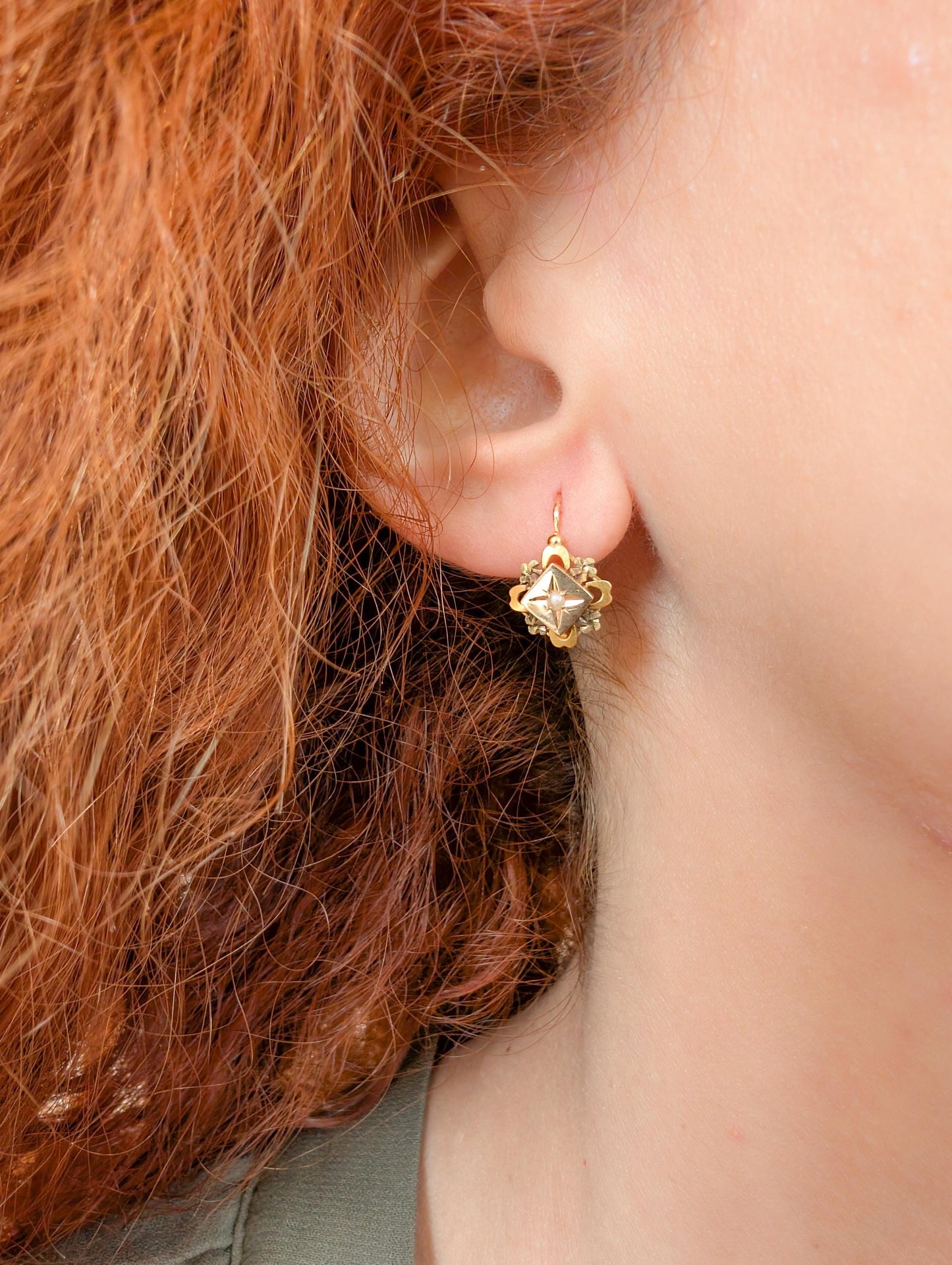 18K Gold Victorian Pearl Earrings: Antique Napoleon III Dormeuses