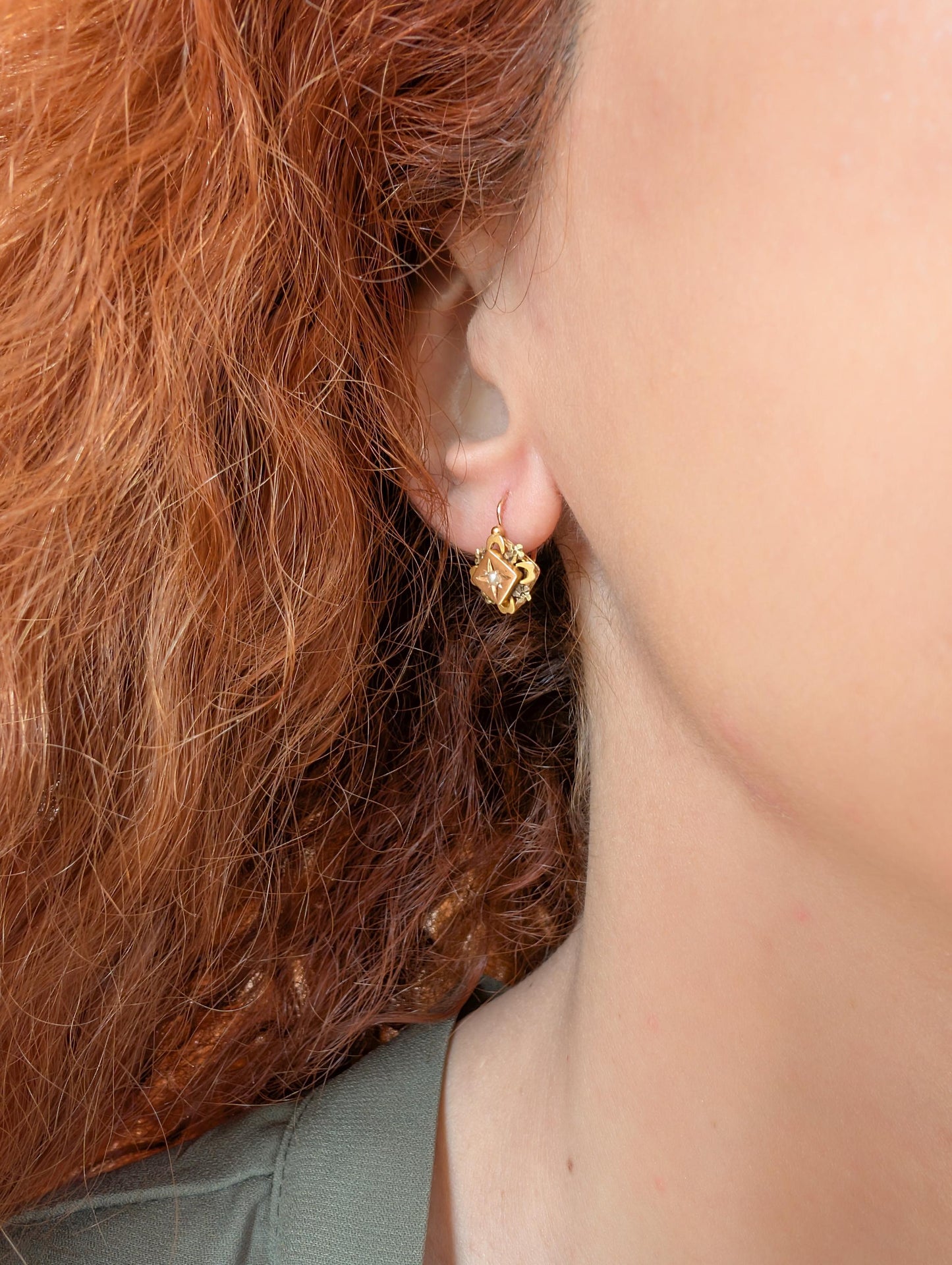 18K Gold Victorian Pearl Earrings: Antique Napoleon III Dormeuses