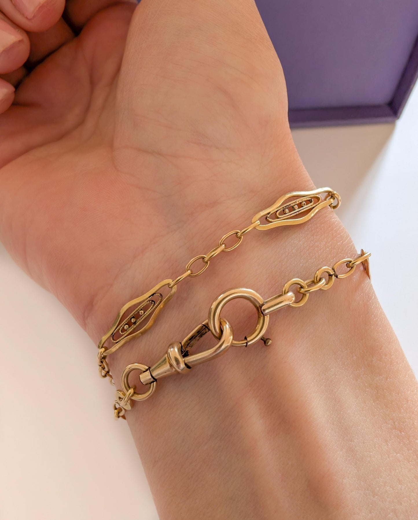 Antique Gold Filled Filigree Watch Chain - Edwardian Bracelet