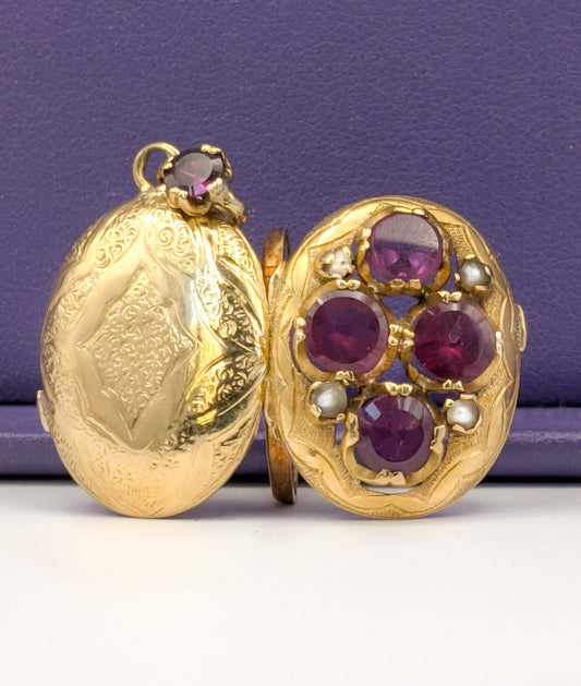 Victorian 18k Gold Locket: Tourmaline & Pearl, Napoleon III Era