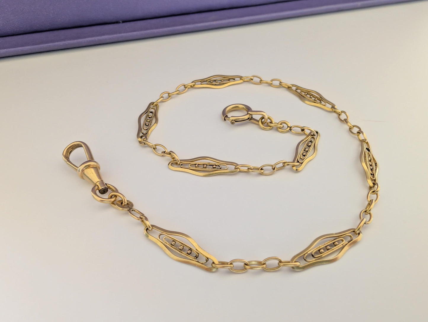 Antique Gold Filled Filigree Watch Chain - Edwardian Bracelet