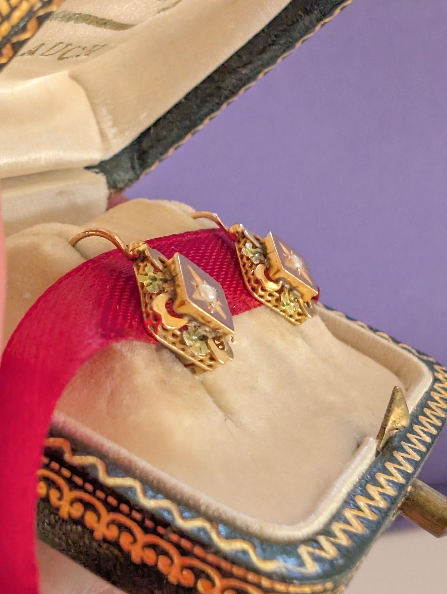 18K Gold Victorian Pearl Earrings: Antique Napoleon III Dormeuses