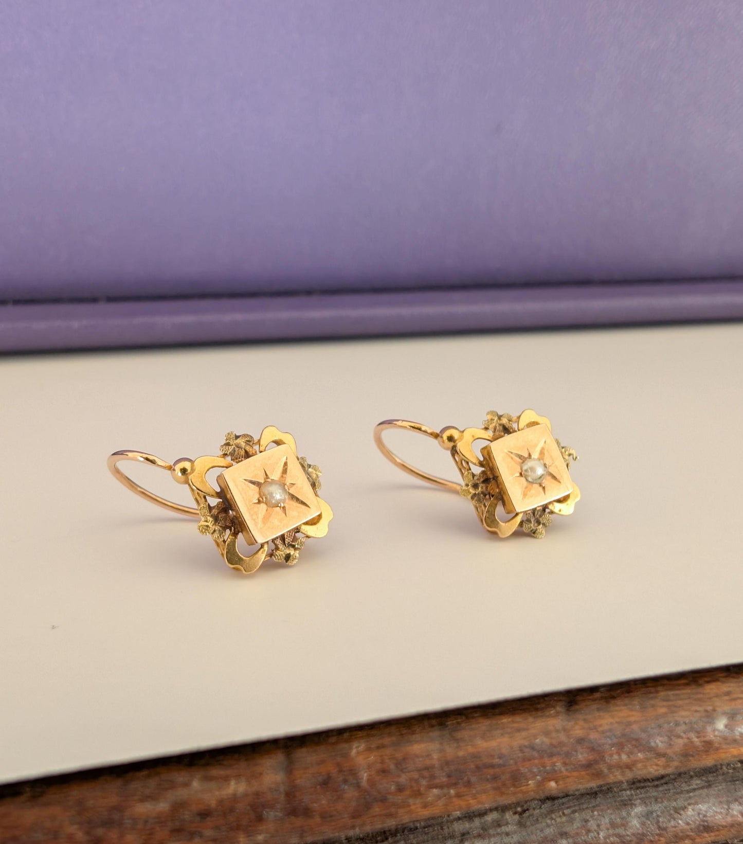 18K Gold Victorian Pearl Earrings: Antique Napoleon III Dormeuses