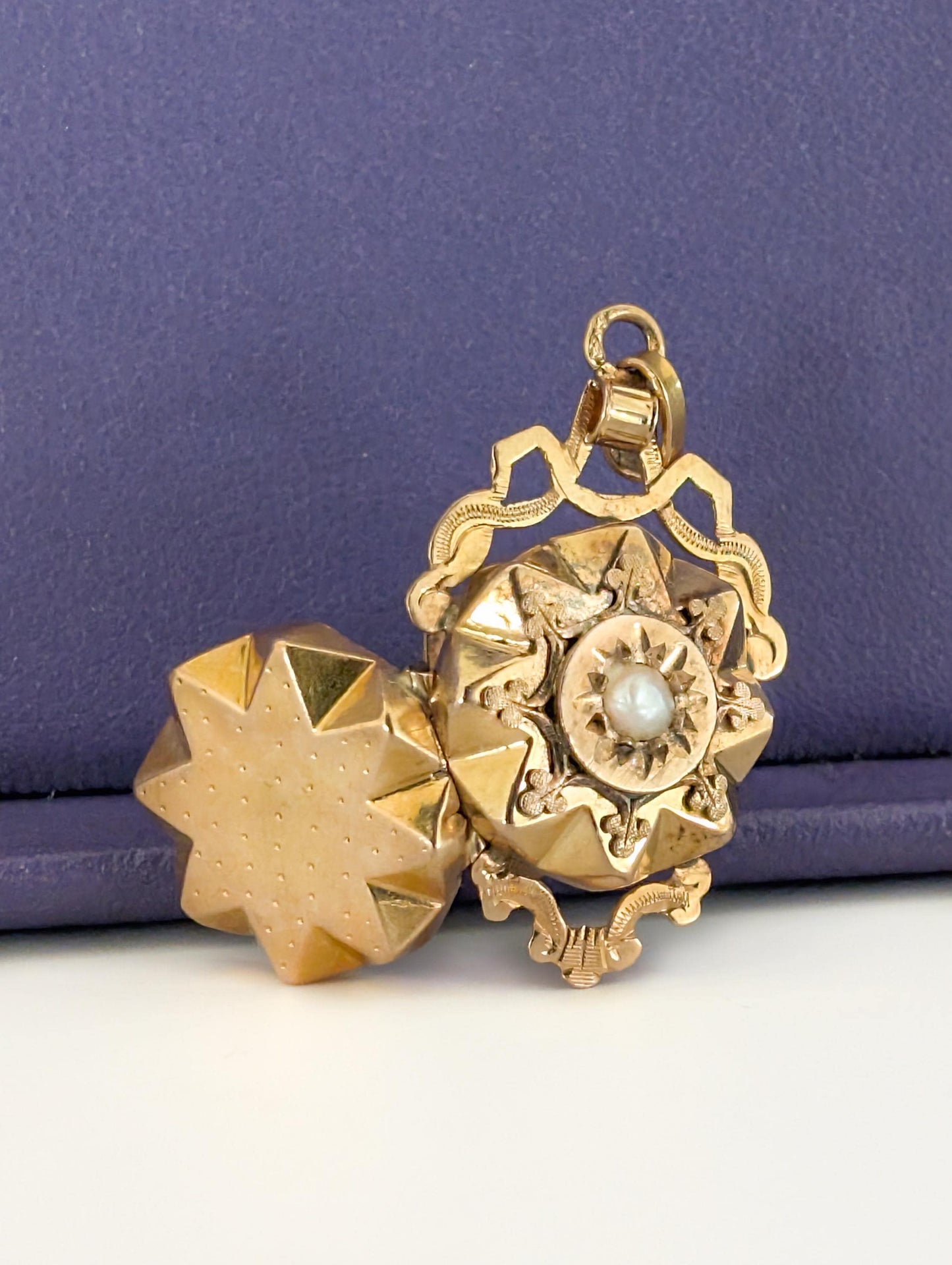 18K Gold Edwardian Locket: Antique French Seed Pearl Keepsake