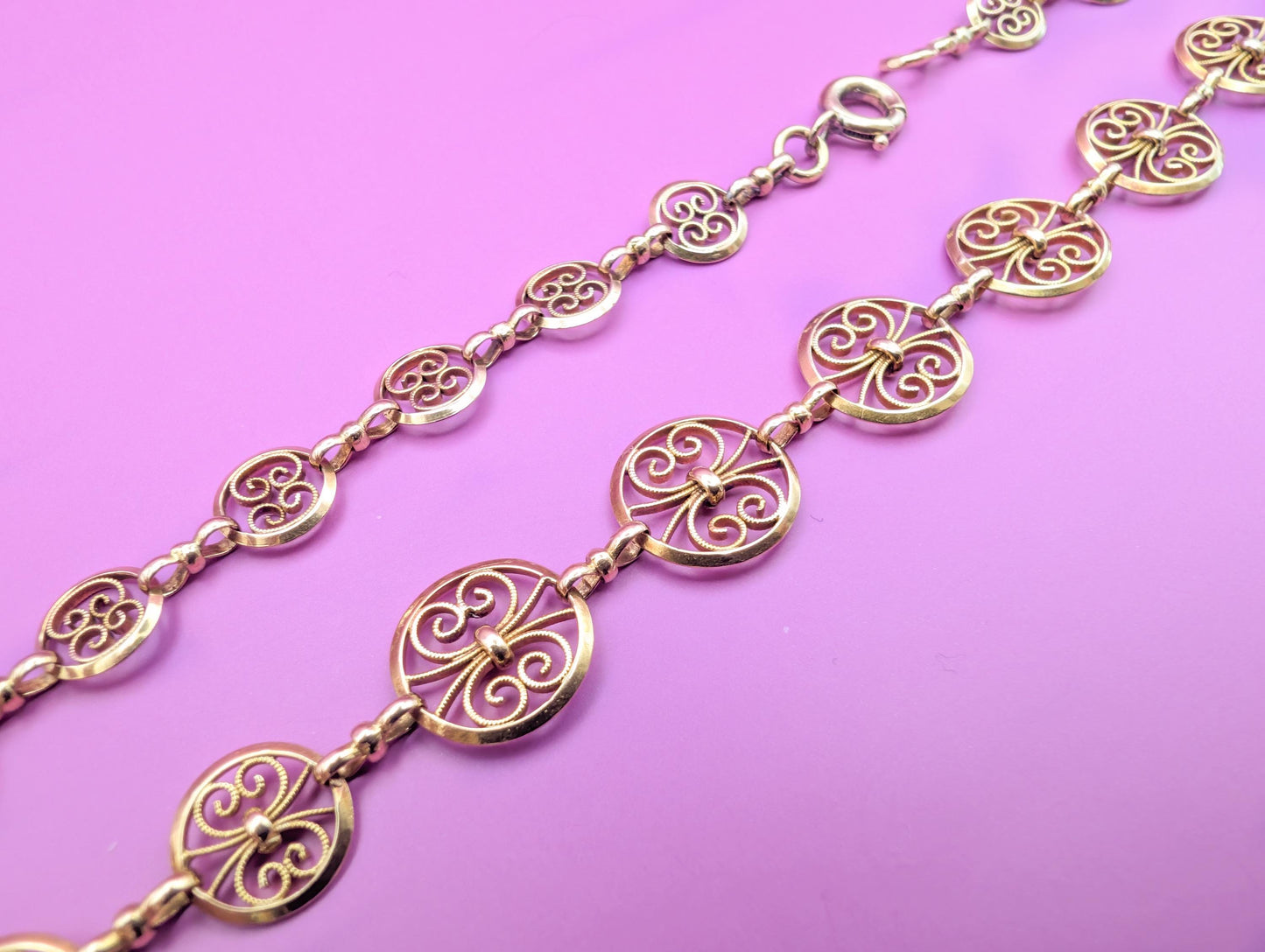 Rare Antique 18K Gold Edwardian Filigree Drapery Necklace, French Belle Epoque Chain