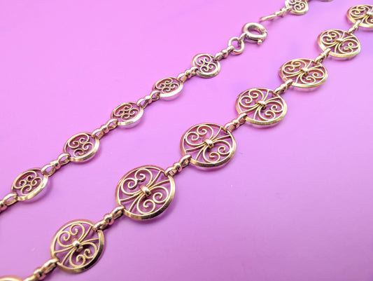 Rare Antique 18K Gold Edwardian Filigree Drapery Necklace, French Belle Epoque Chain