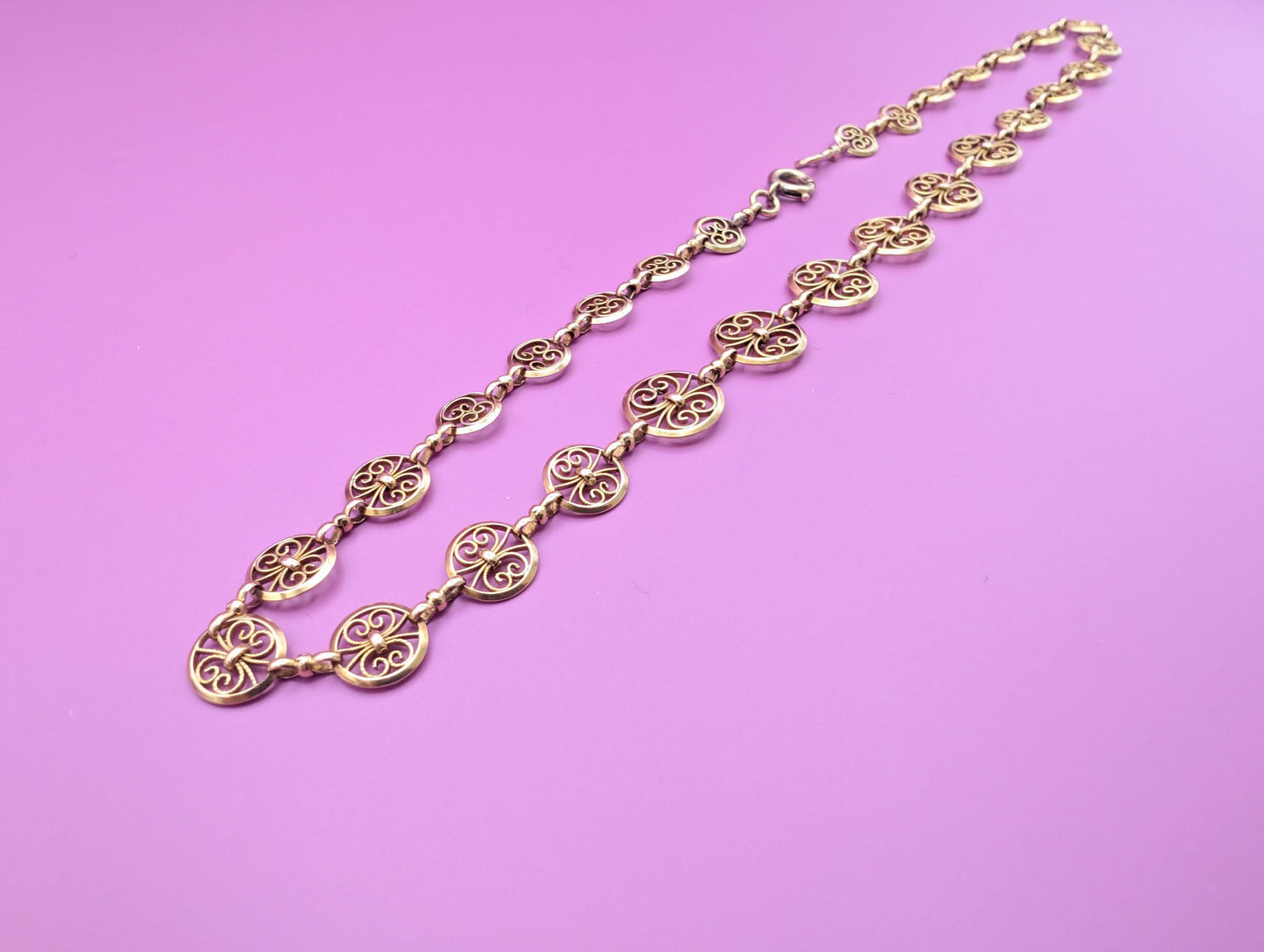 Rare Antique 18K Gold Edwardian Filigree Drapery Necklace, French Belle Epoque Chain