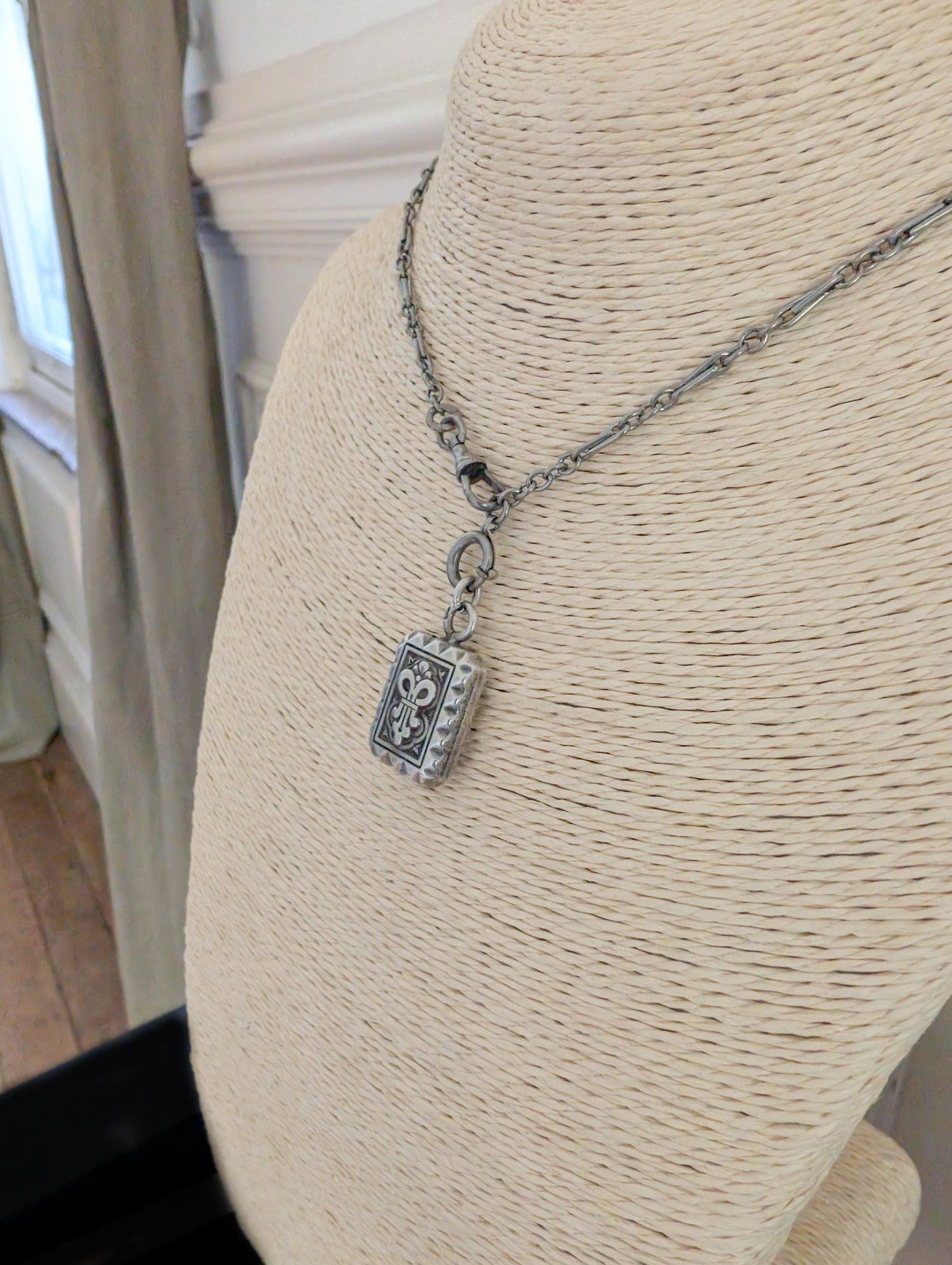 Antique Silver Engraved Fob Pendant - Victorian Charm c.1900