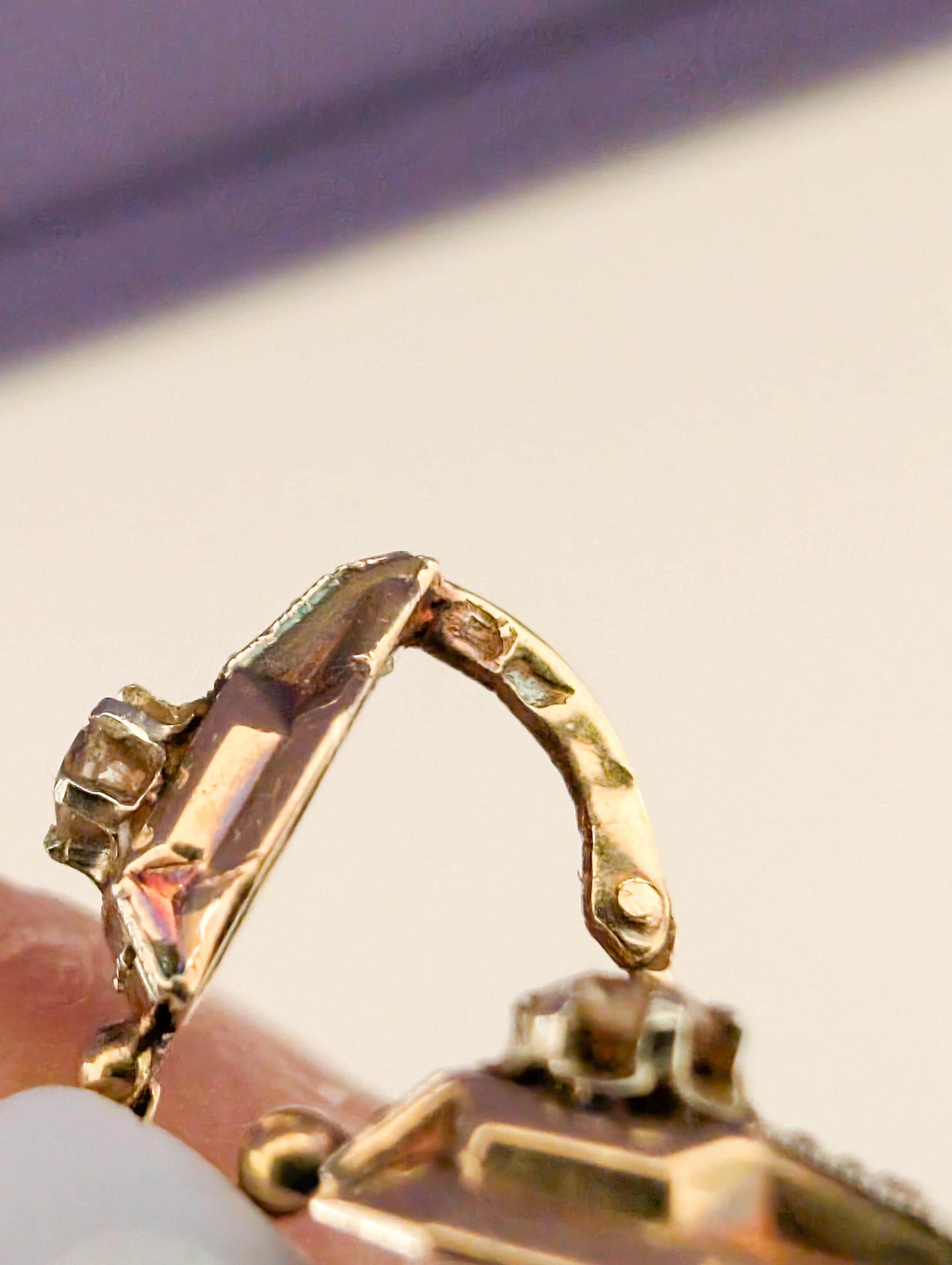 18K Gold Art Deco Sapphire Earrings: Antique French Brisures