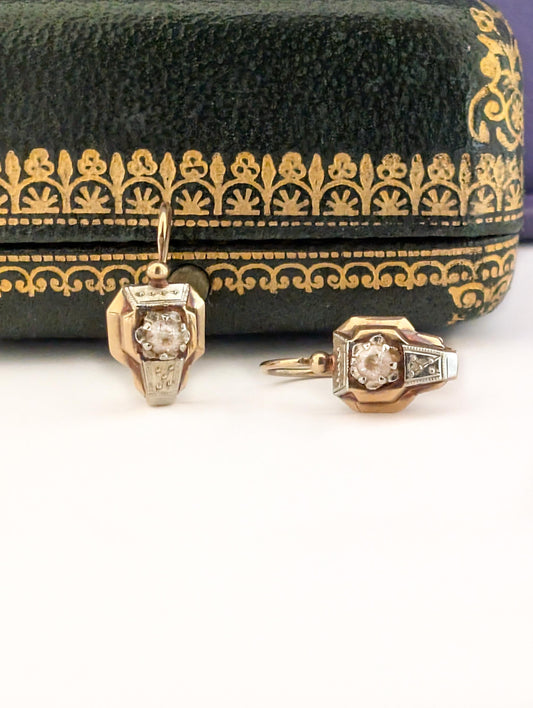 18K Gold Art Deco Sapphire Earrings: Antique French Brisures