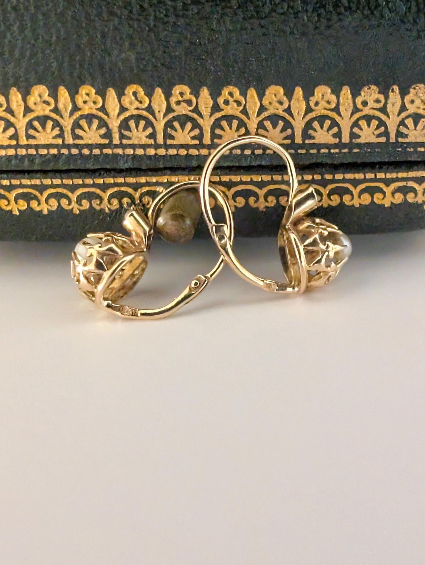 Antique 18K Gold Pearl Sleeper Earrings: French Victorian Dormeuses