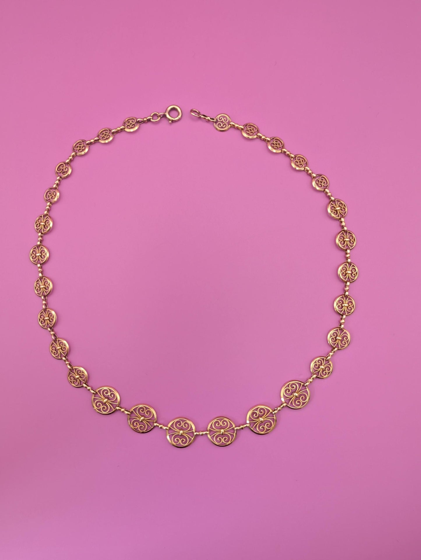 Rare Antique 18K Gold Edwardian Filigree Drapery Necklace, French Belle Epoque Chain