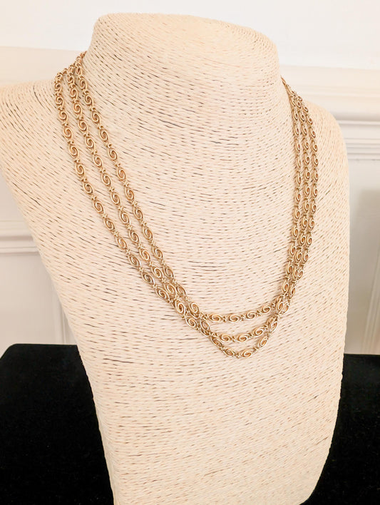 Antique 18K Gold Necklace: French Victorian 3-Row Chain, 1880s