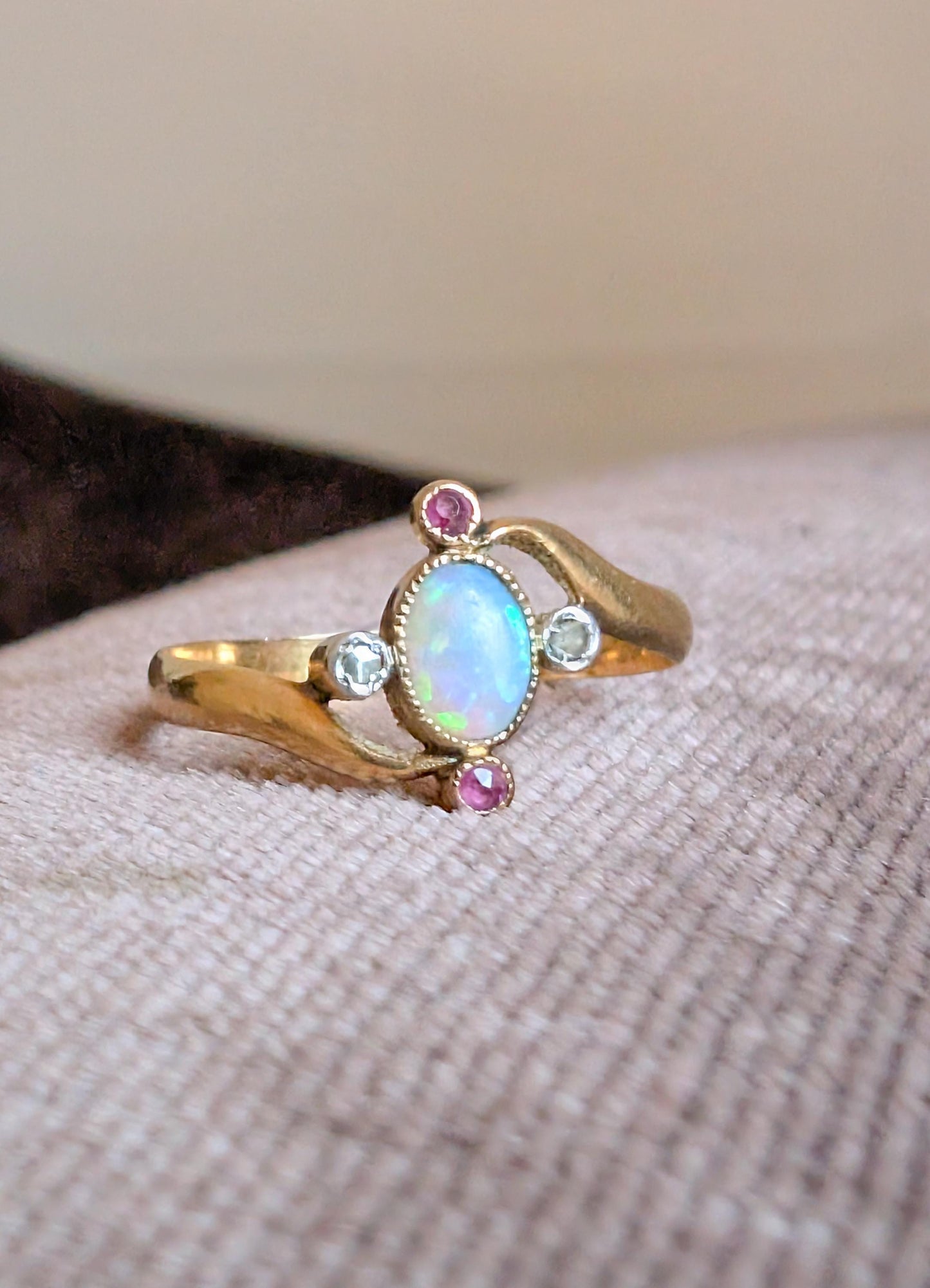 Antique 18ct Gold Opal Garnet Diamond Ring: Victorian Engagement Jewelry