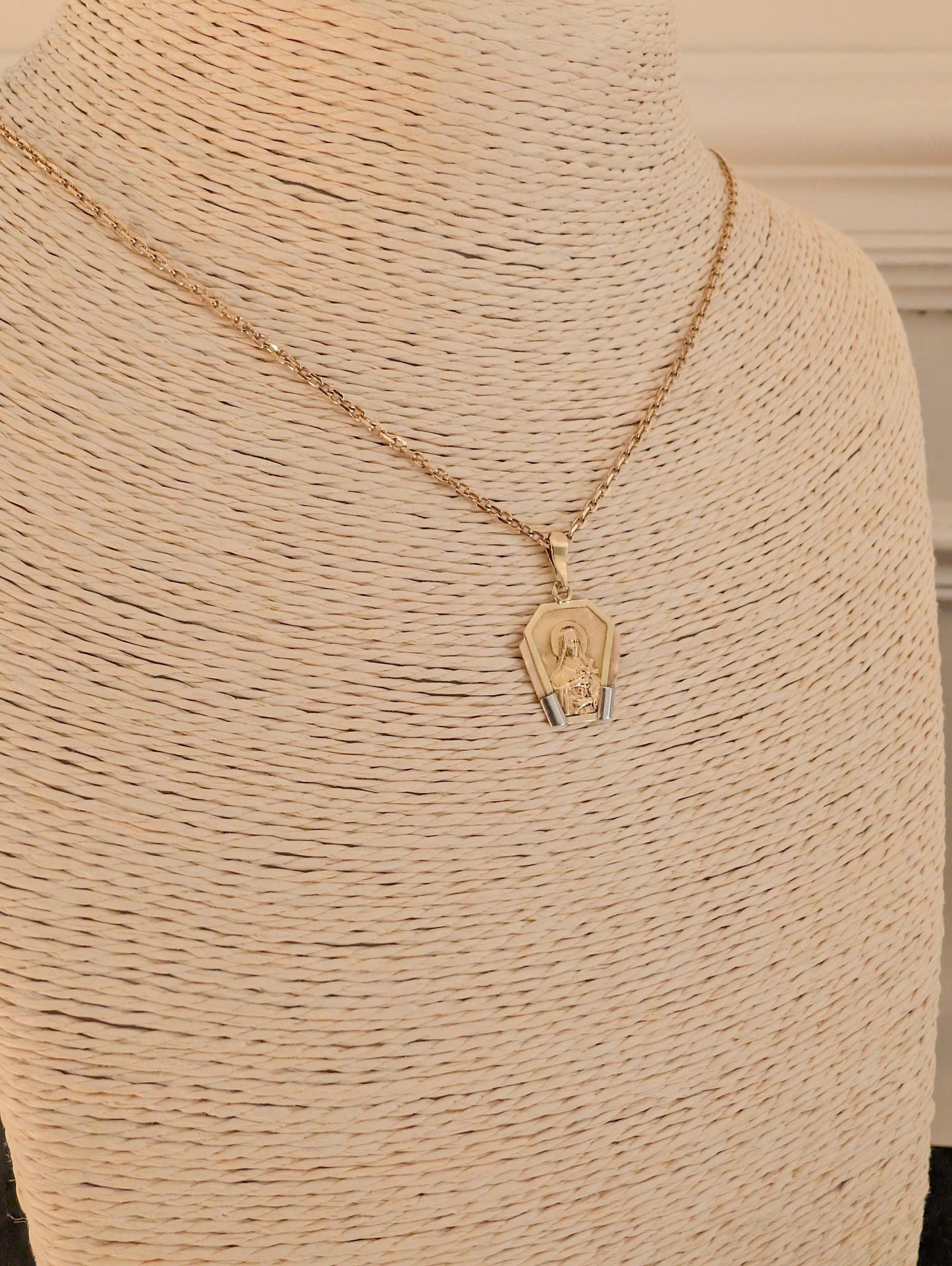 18K Gold St. Therese Medal: Antique French Religious Pendant, Art Deco