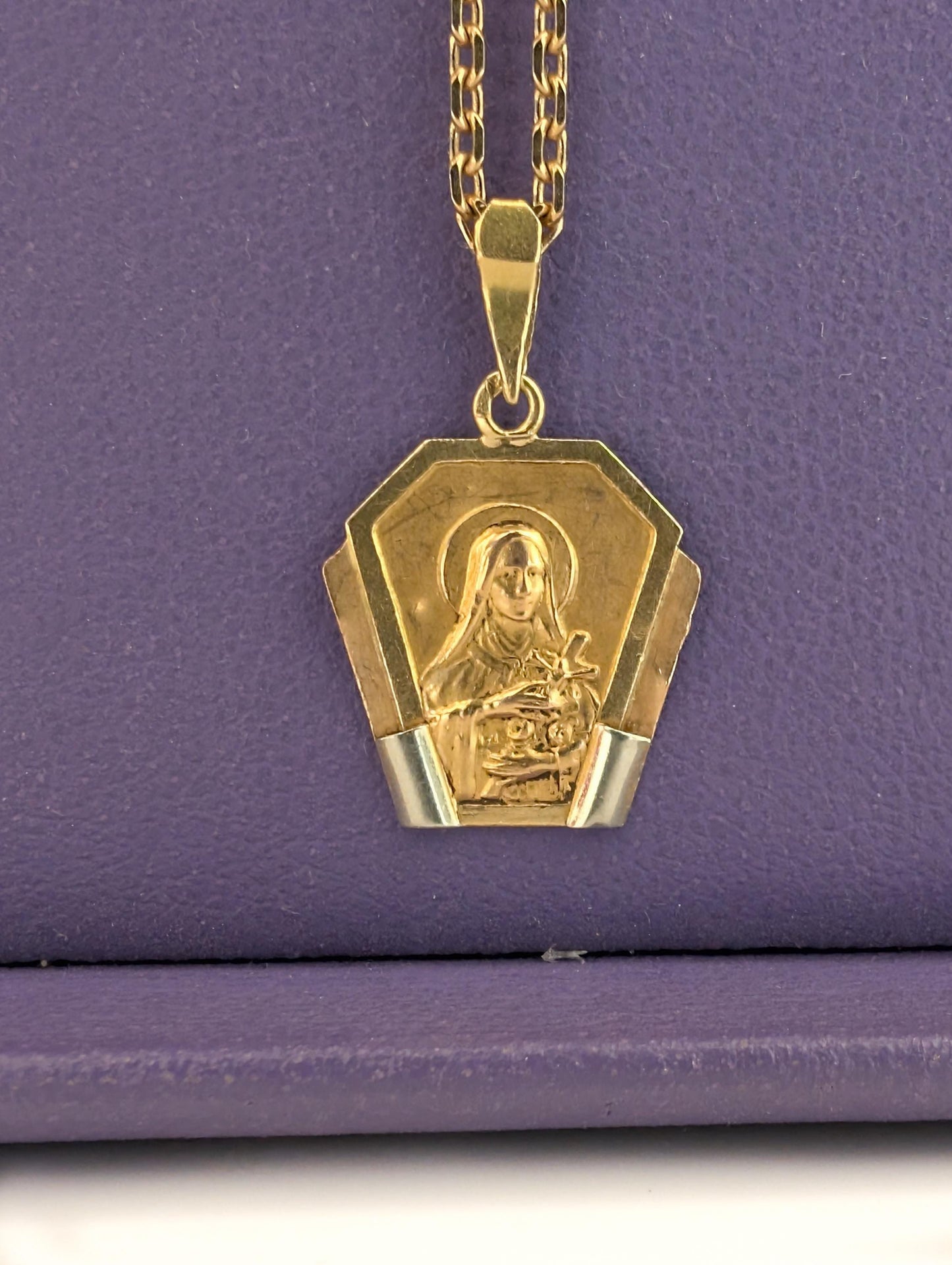 18K Gold St. Therese Medal: Antique French Religious Pendant, Art Deco