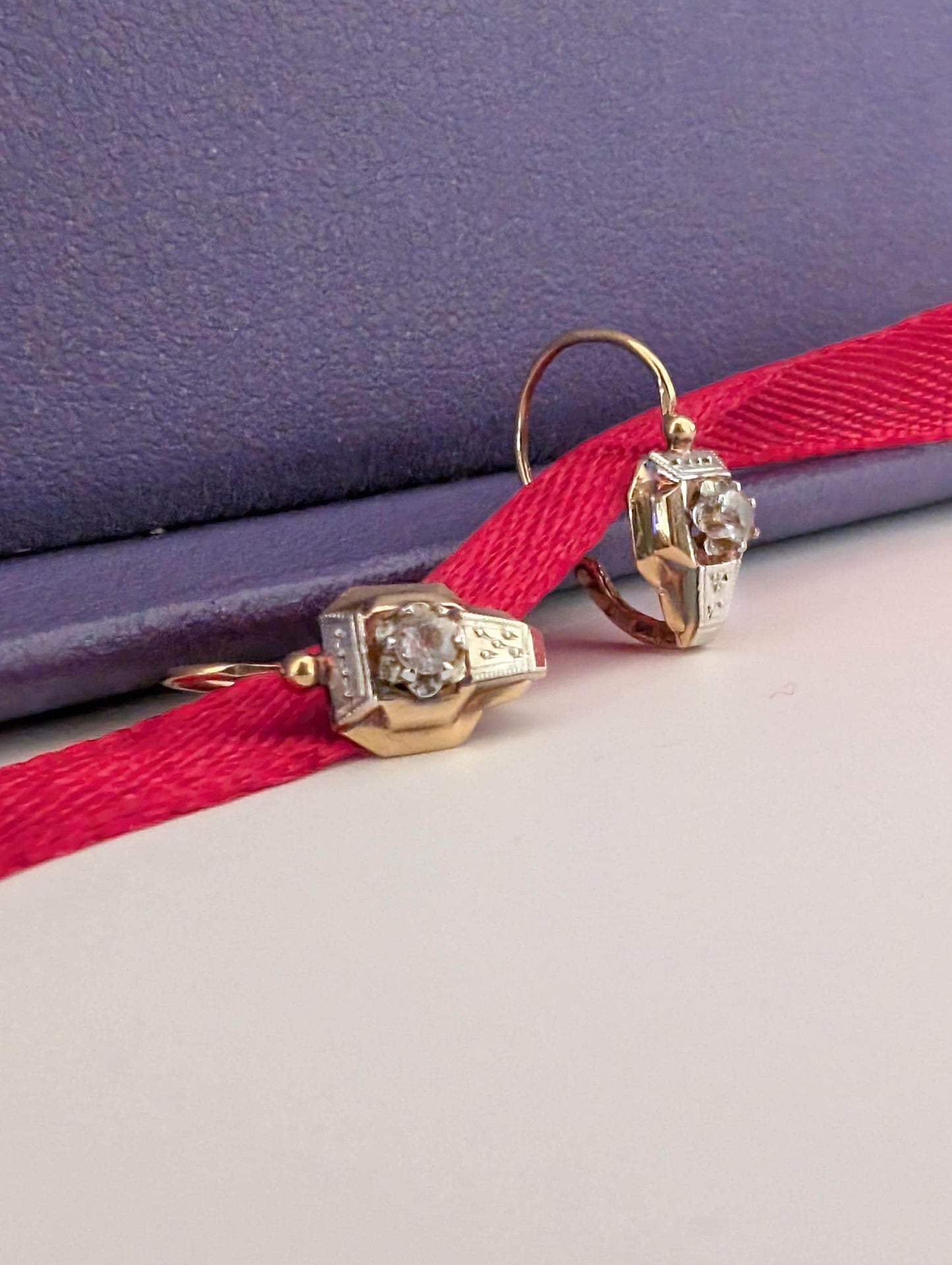 18K Gold Art Deco Sapphire Earrings: Antique French Brisures