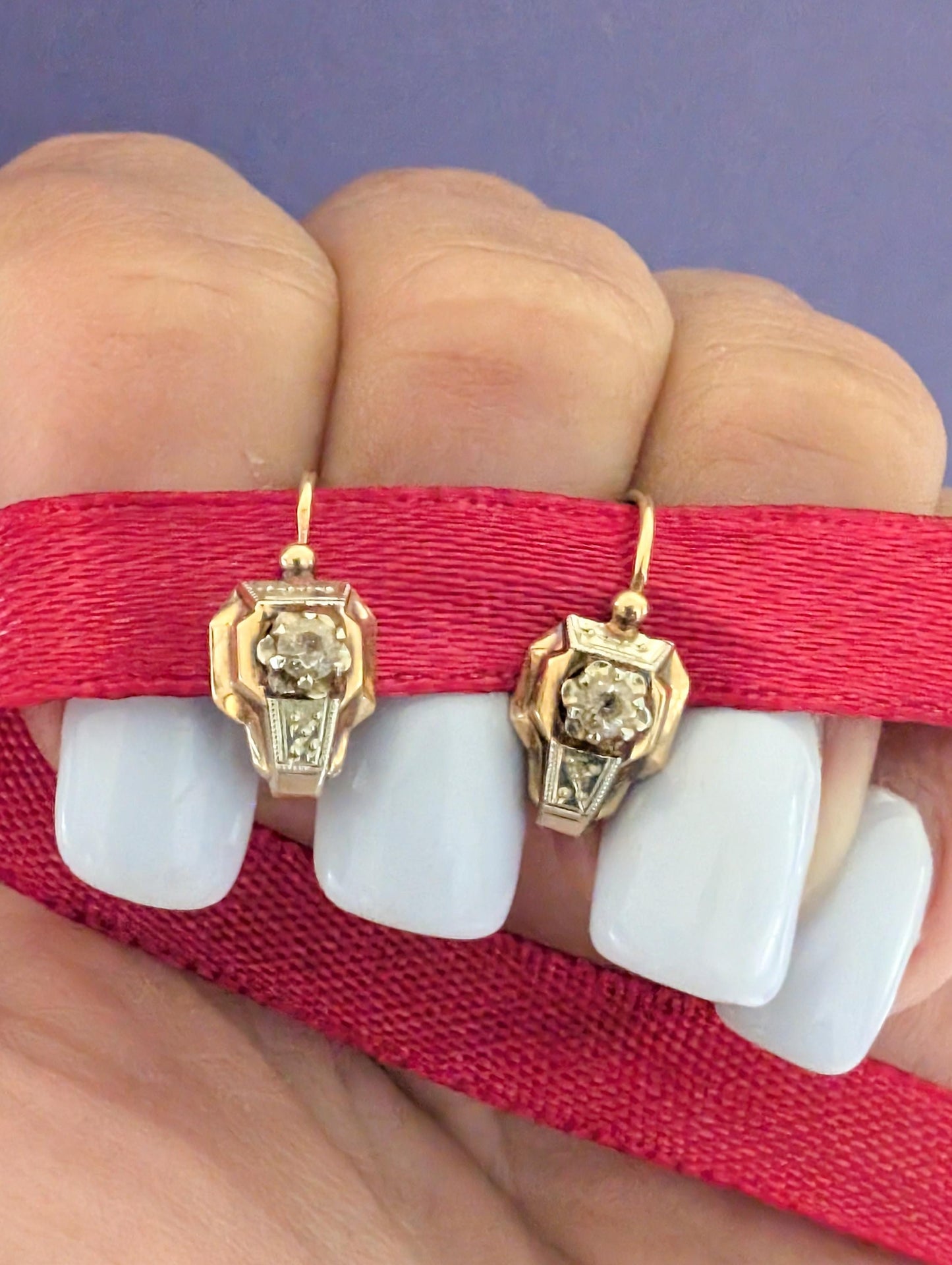 18K Gold Art Deco Sapphire Earrings: Antique French Brisures