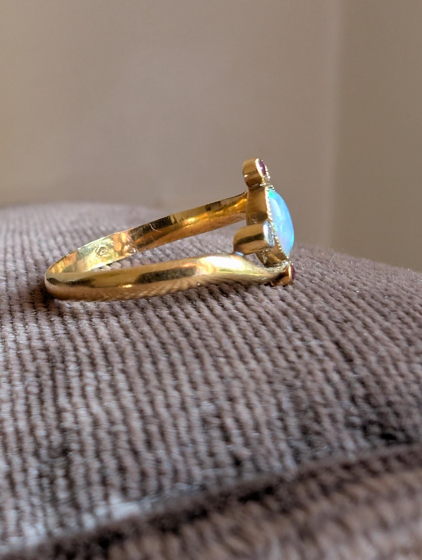 Antique 18ct Gold Opal Garnet Diamond Ring: Victorian Engagement Jewelry