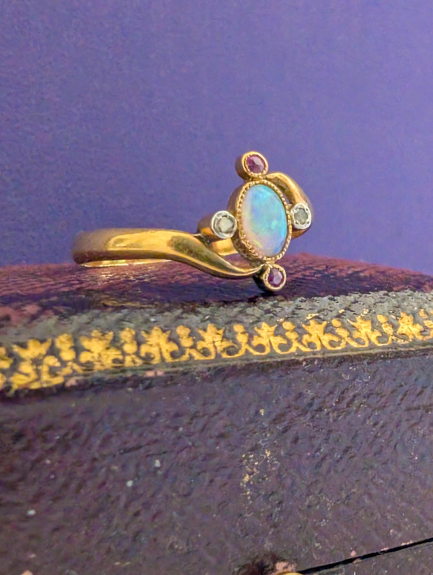 Antique 18ct Gold Opal Garnet Diamond Ring: Victorian Engagement Jewelry