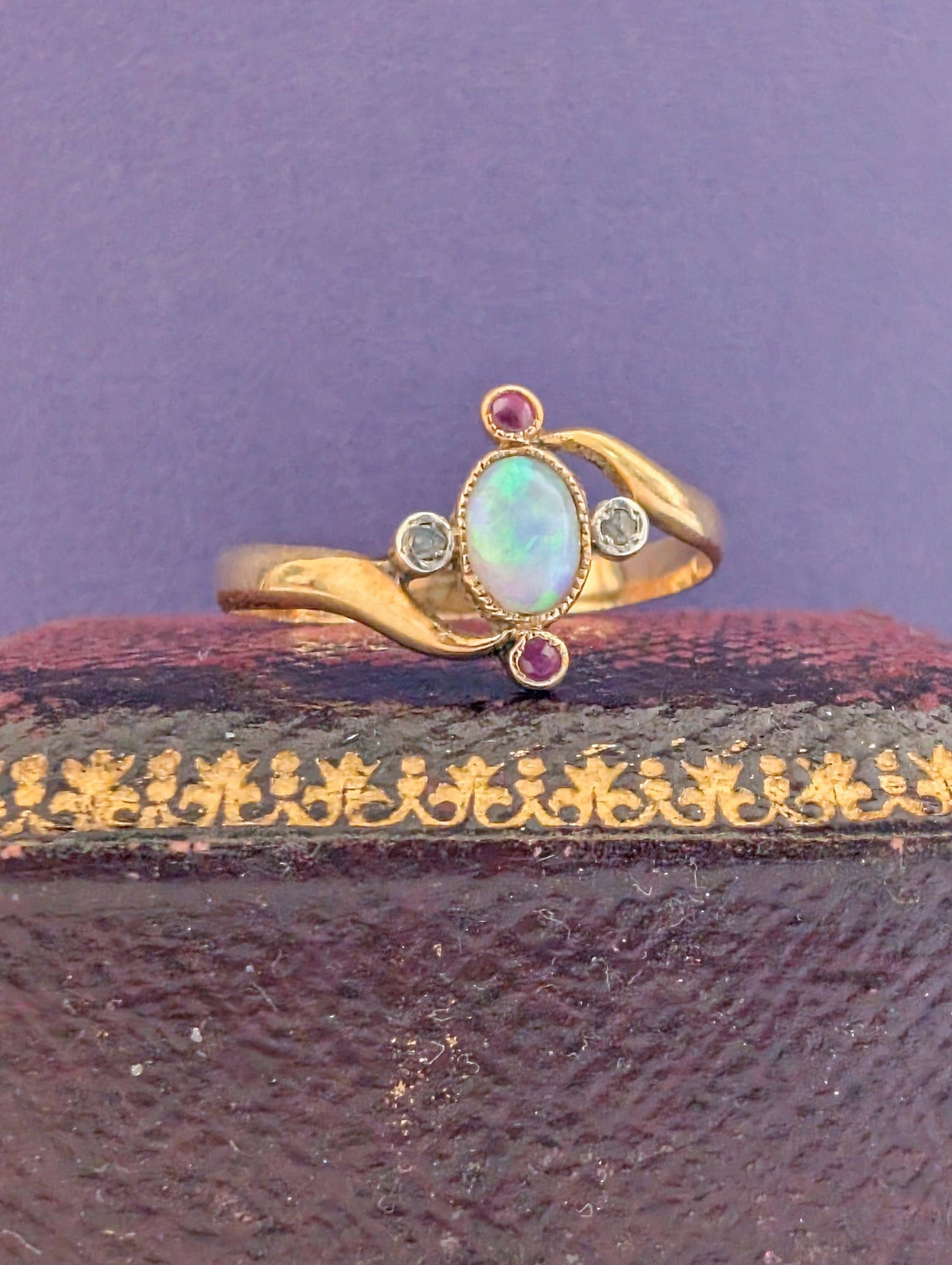 Antique 18ct Gold Opal Garnet Diamond Ring: Victorian Engagement Jewelry