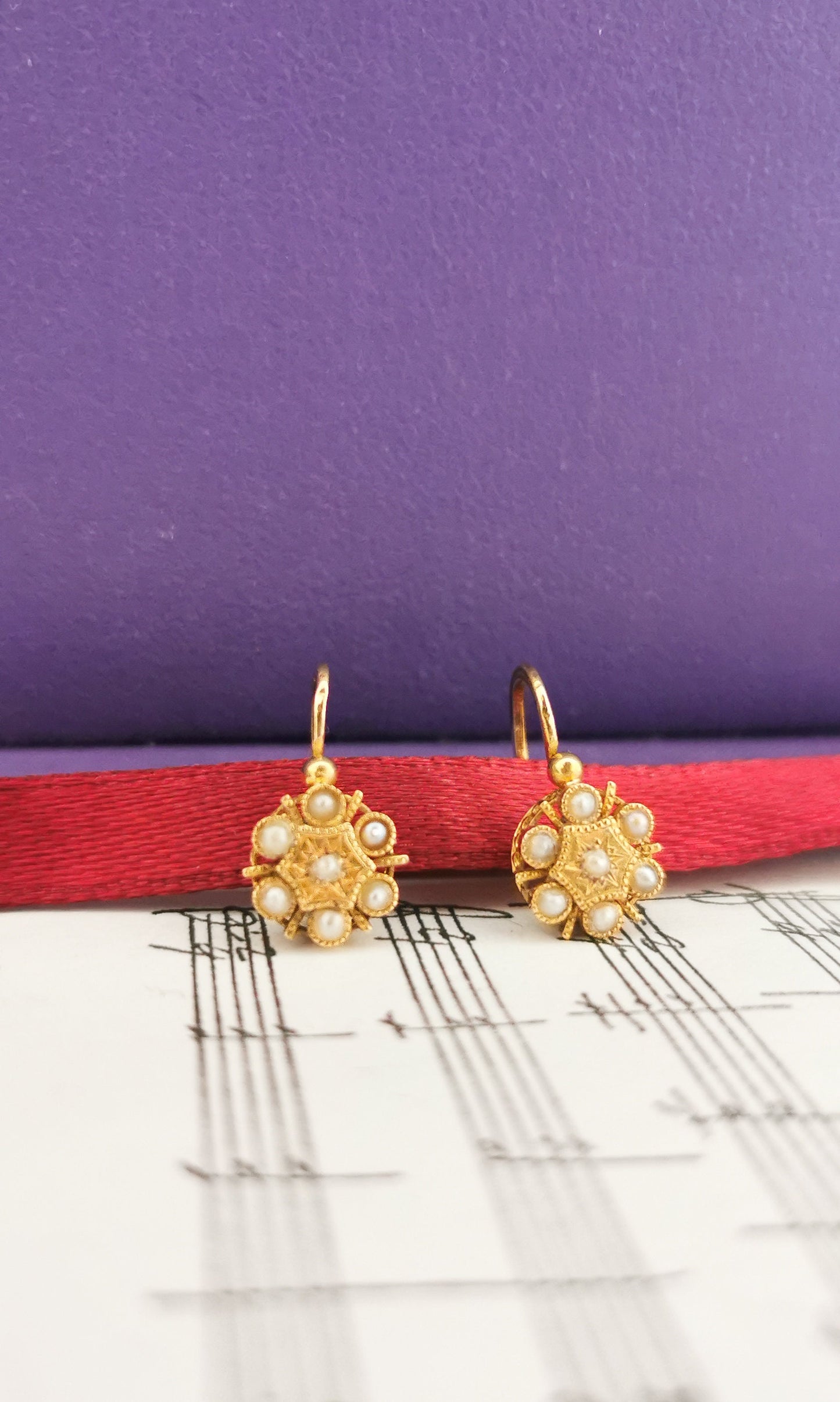 18K Gold Victorian Dormeuse Earrings: Antique Pearl Napoleon III Jewelry