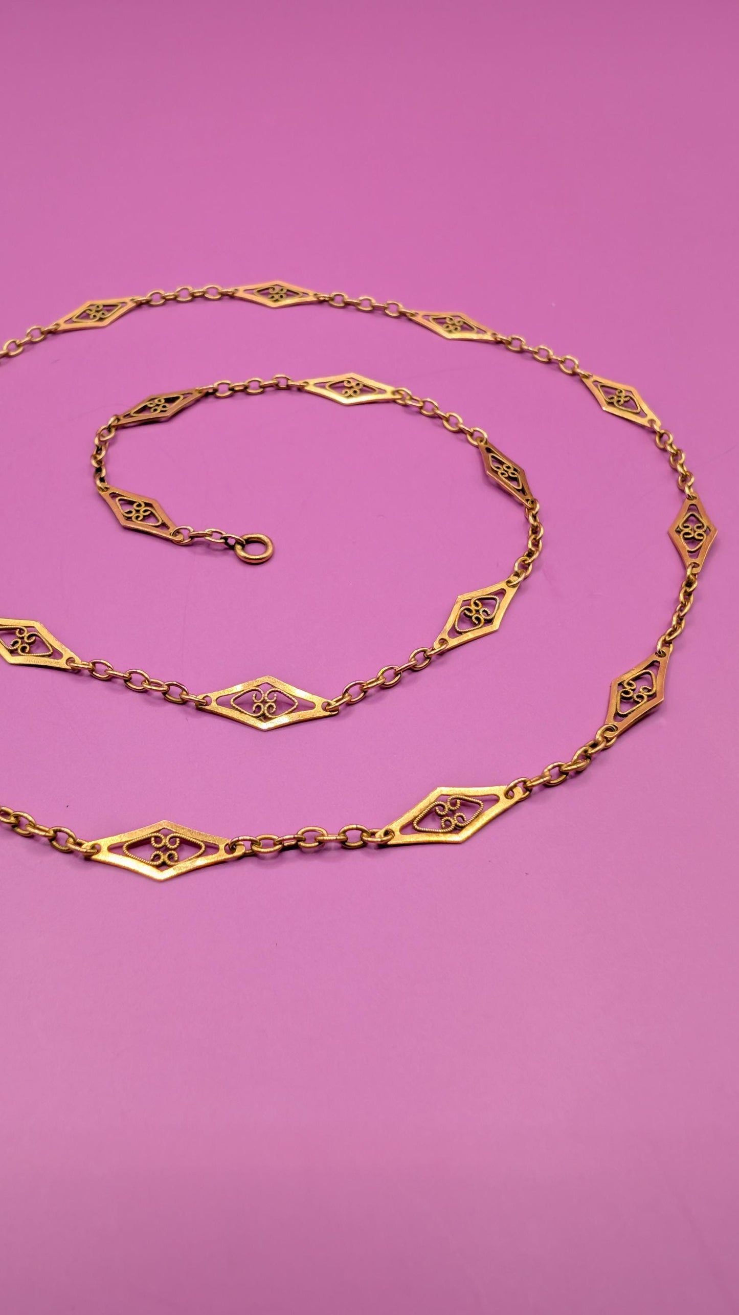 Antique Edwardian 18K Gold Filigree Necklace, 1900 French Chain